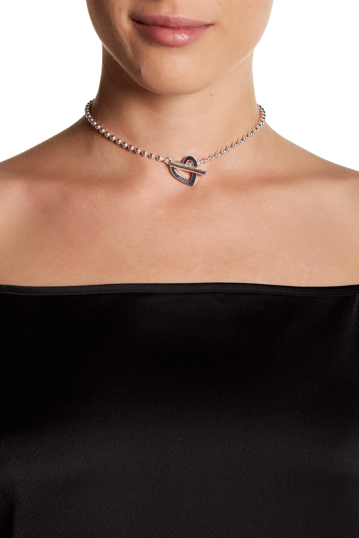 Gucci Sterling Silver Toggle Heart Necklace in Metallic - Lyst