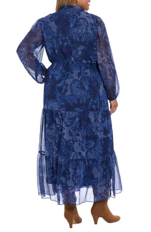 Blue London Times Lace Dress Cap Sleeved Jacquard Dip Hem Midi