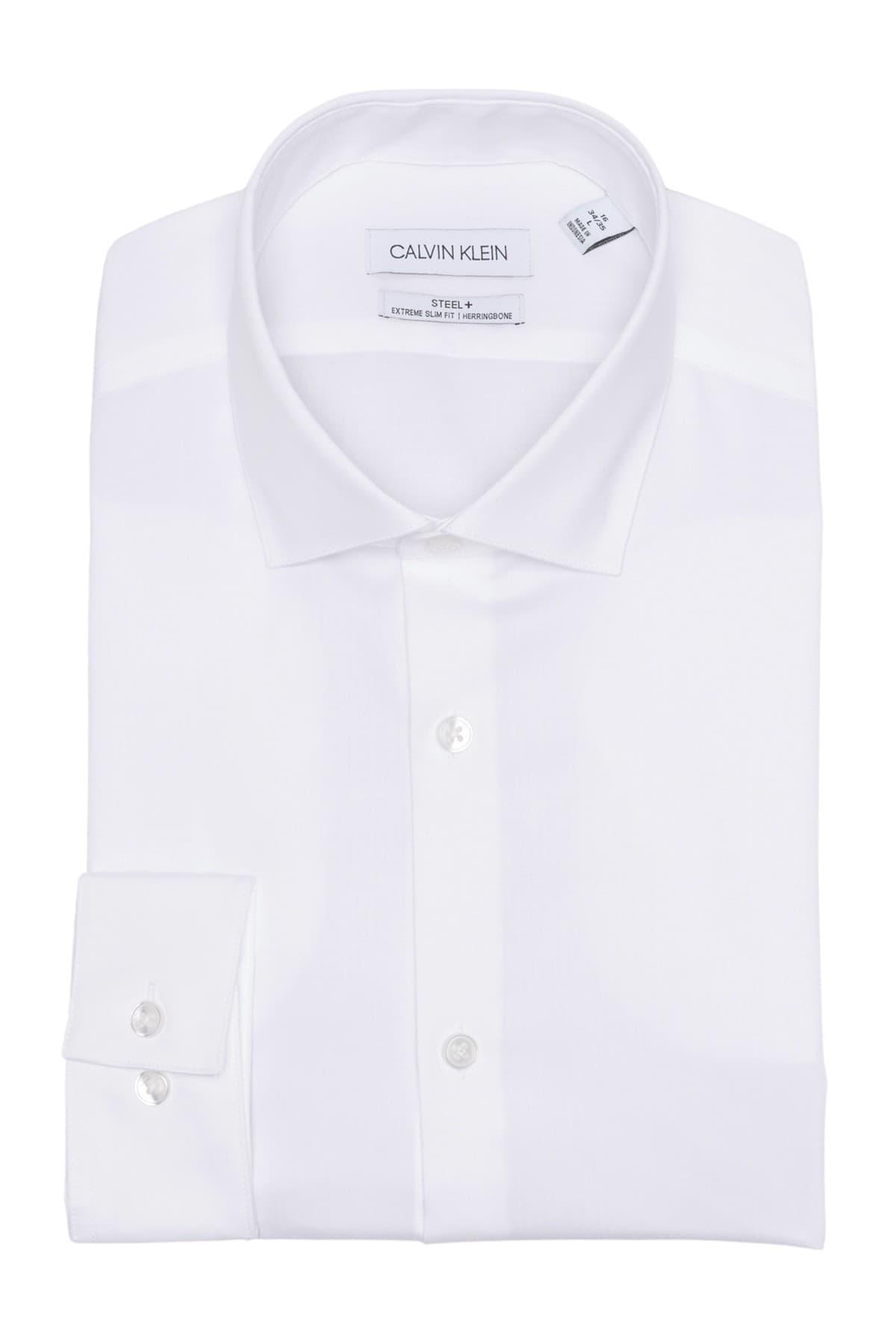 Calvin Klein Cotton Steel Extra-slim Fit Non-iron Performance Herringbone Dress  Shirt in White for Men - Save 67% | Lyst