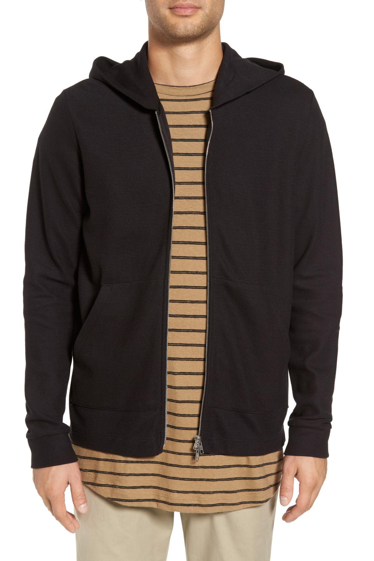 Theory Daulton Ridge Waffle Knit Zip Hoodie in Black for Men - Lyst