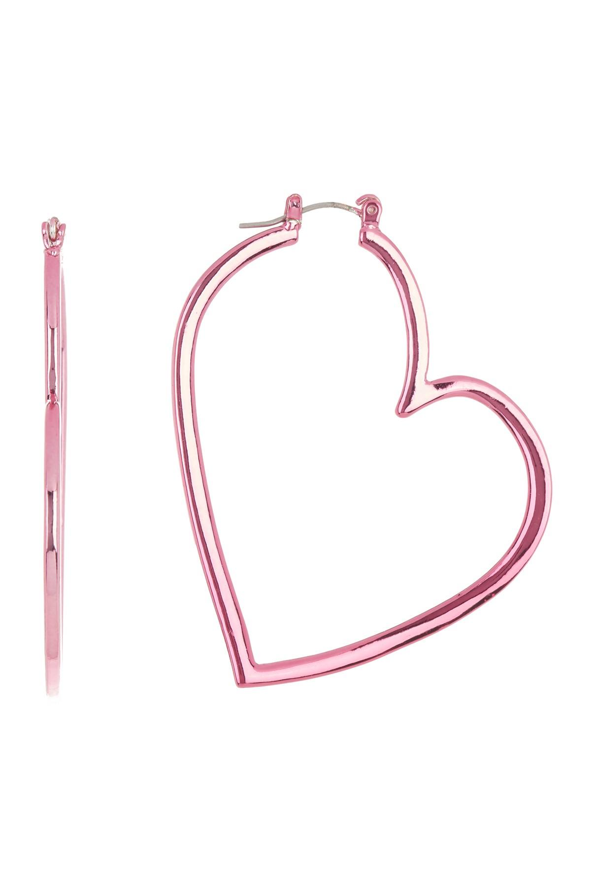 Betsey Johnson Pink Heart Hoop Earrings | Lyst