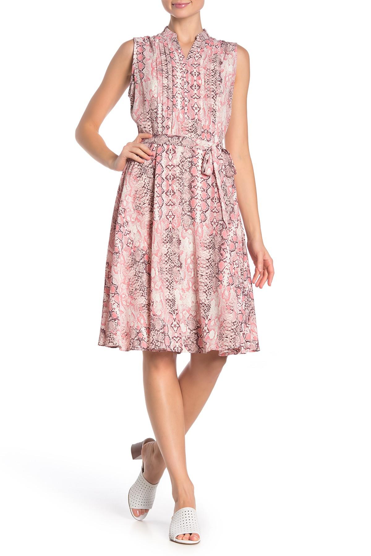 Nanette Nanette Lepore Sleeveless Snake Print Pintuck Pleat Midi Dress in Pink - Lyst