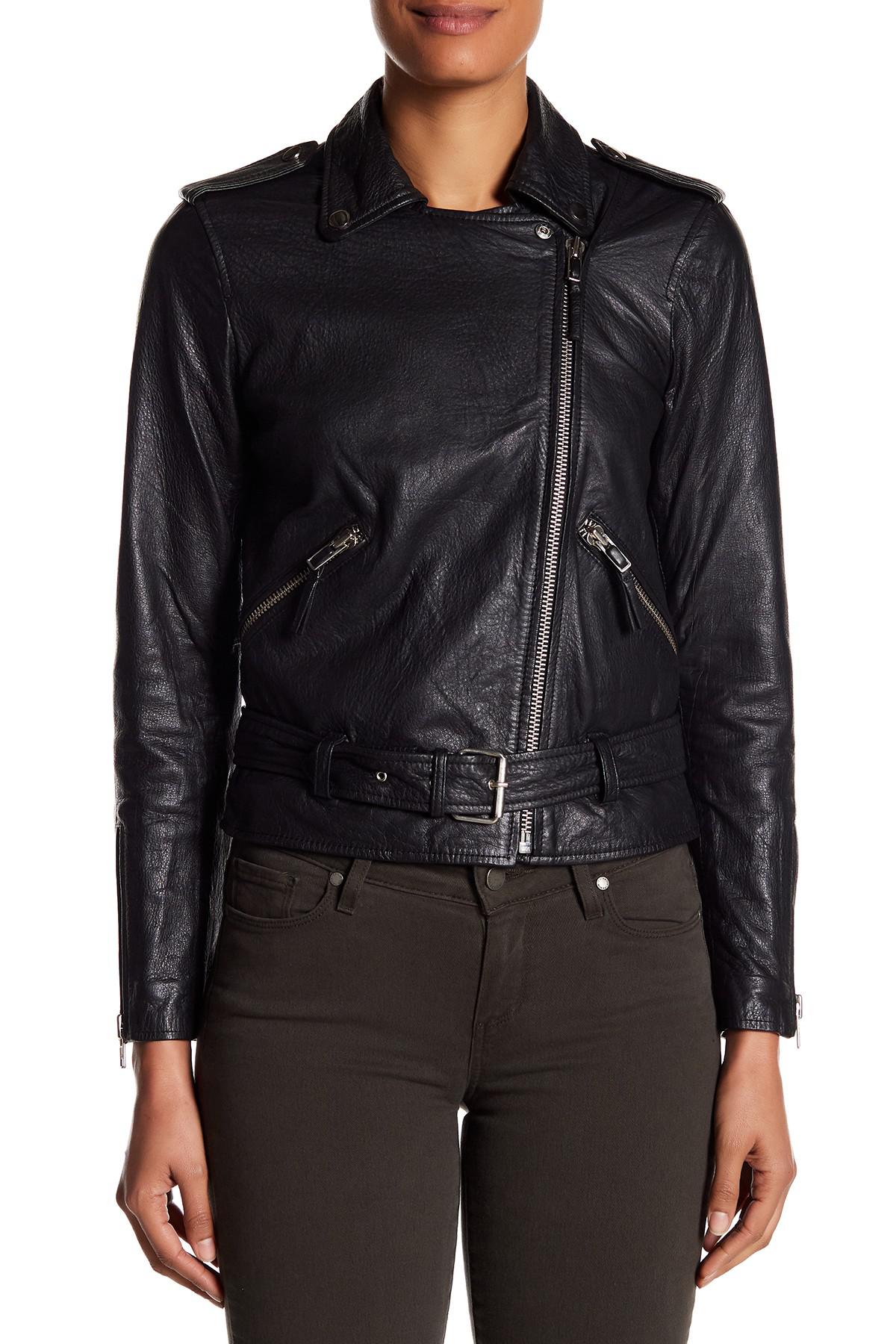 Lyst - Doma Leather Moto Jacket With Belt in Black