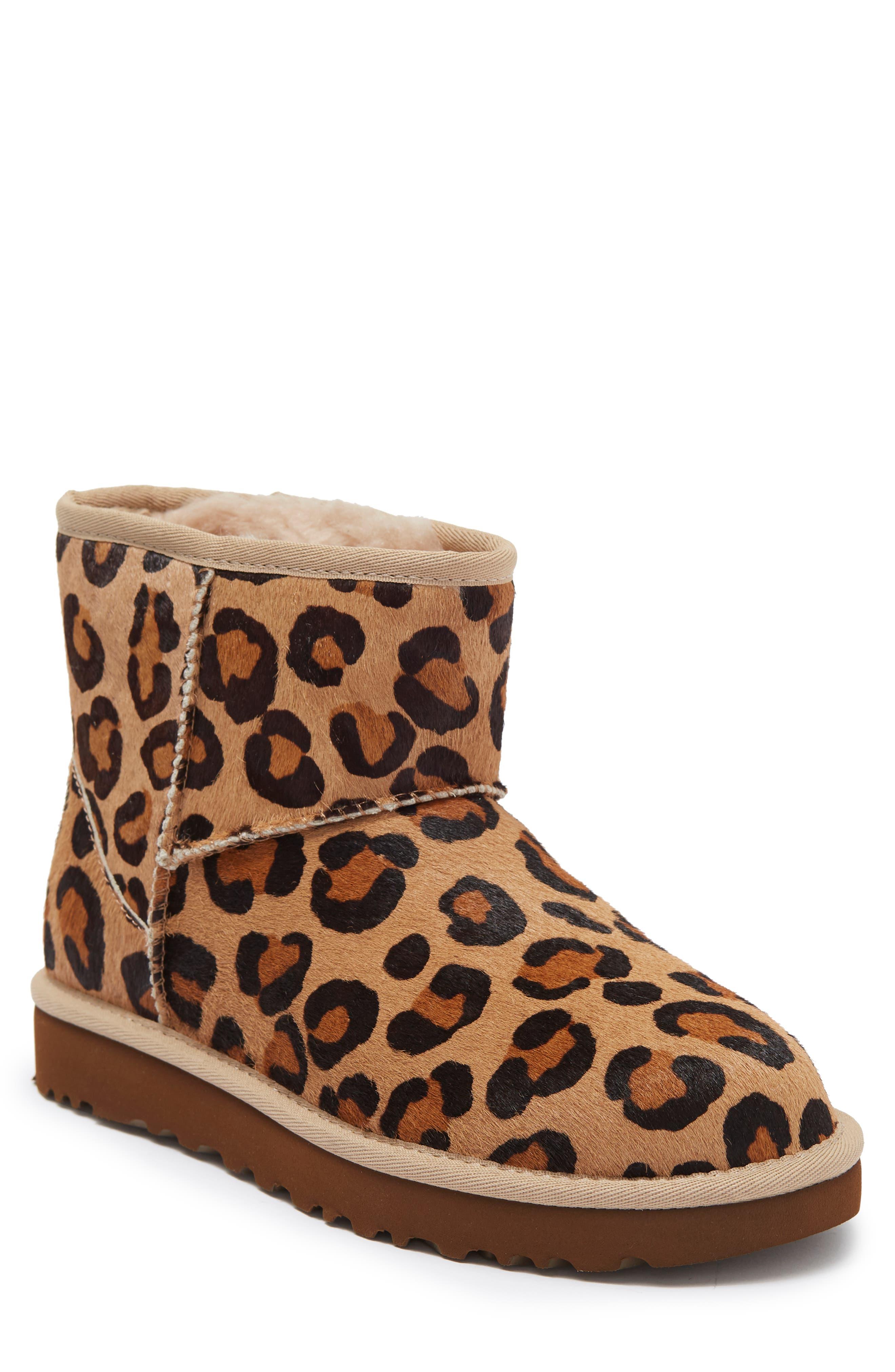 UGG Leopard Print Genuine Calf Hair Classic Mini Boot in Brown | Lyst