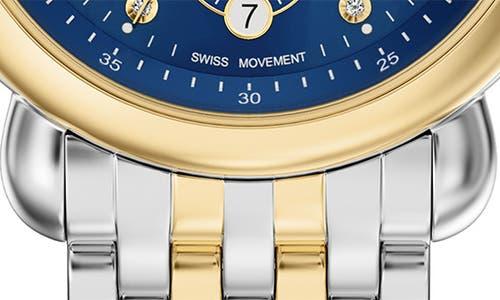 Michele Csx Two-Tone Diamond Bracelet Watch, 39Mm in Blue  display picture 3