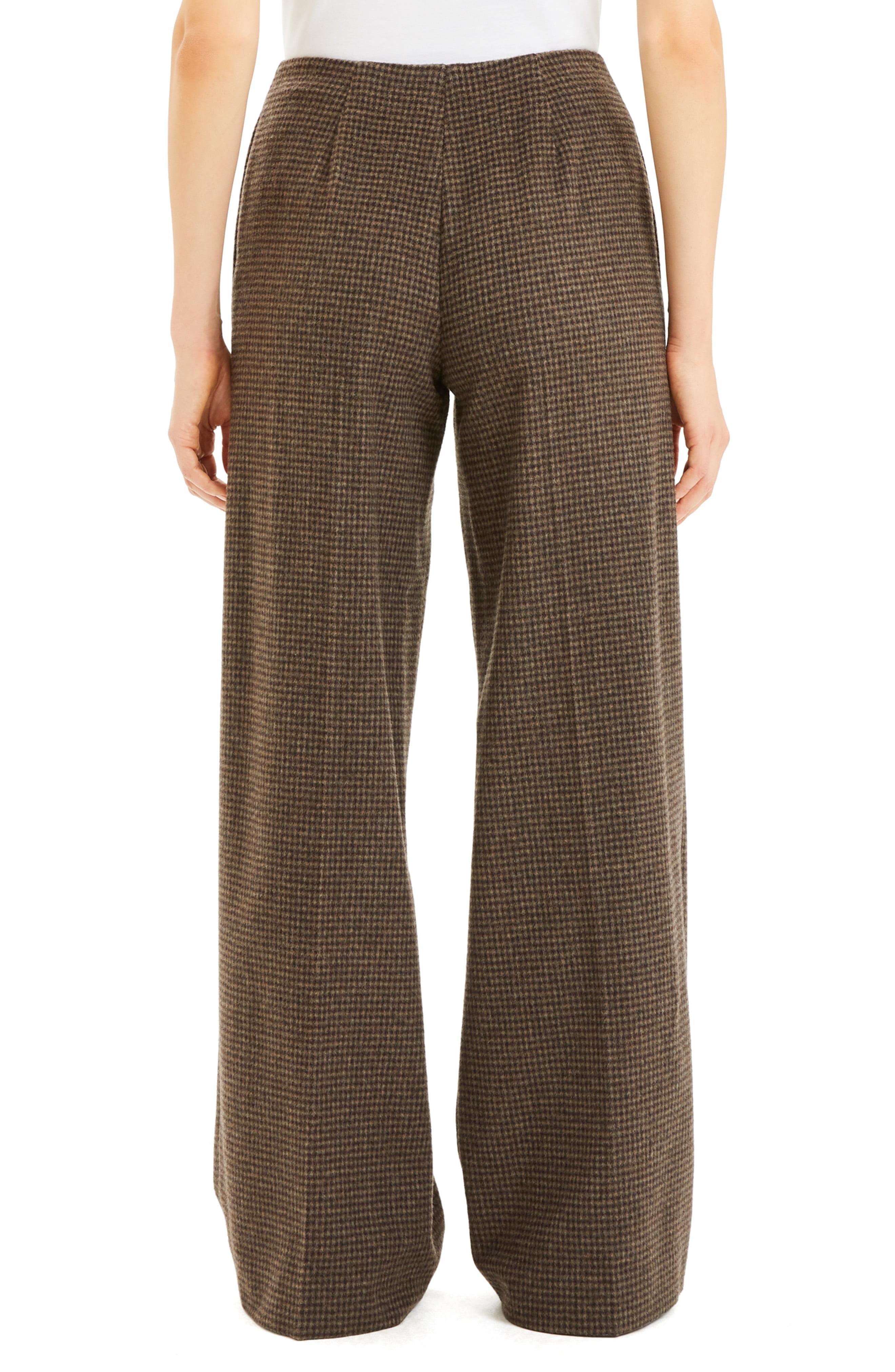 Theory Houndstooth Wool Blend Flannel Wide Leg Pants in Brown - Lyst