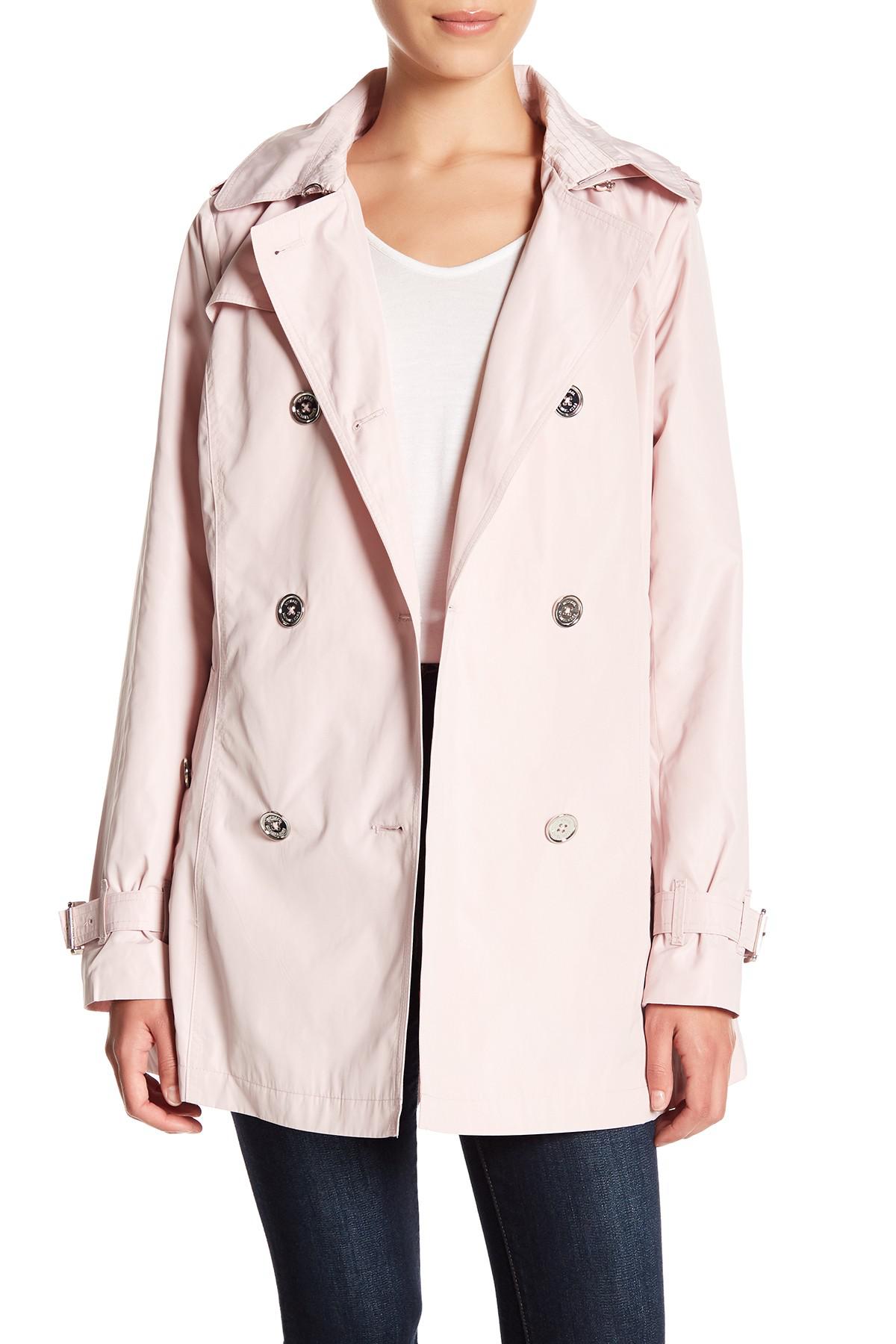 pink hooded trench coat