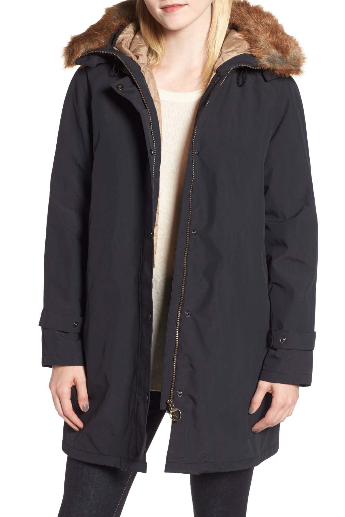 Barbour Dexy Jacket With Faux Fur Trim in Black - Lyst