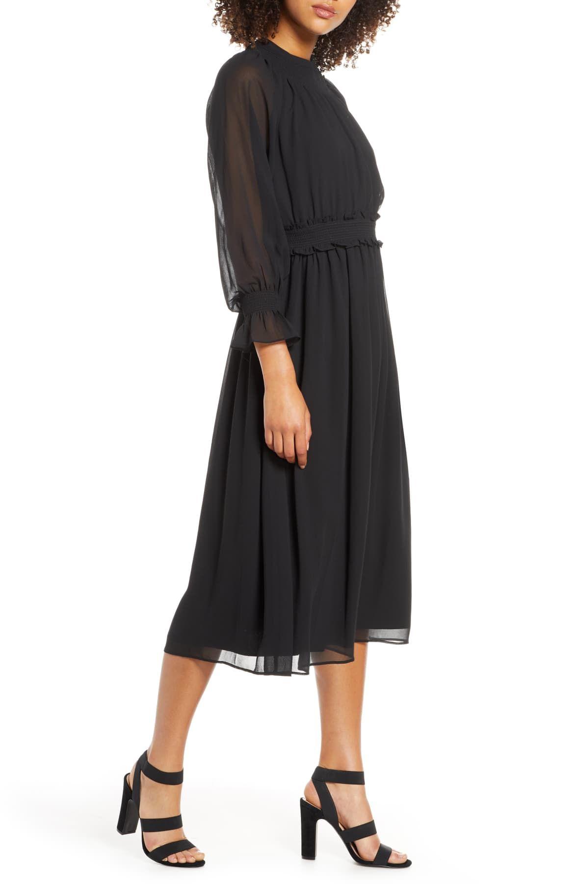 Long Sleeve Chiffon Midi Dress 