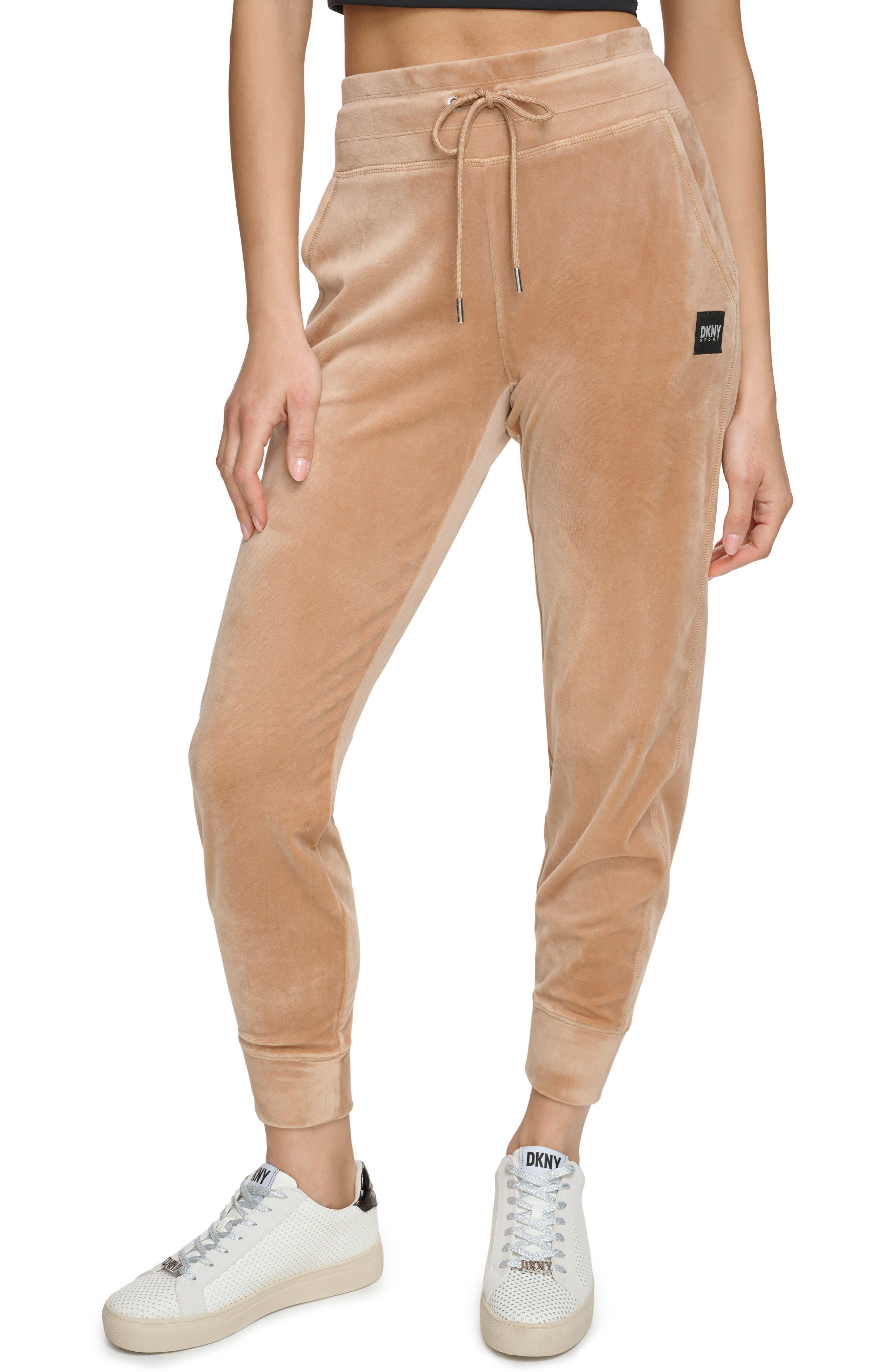 DKNY Velour Slim Fit Joggers in Natural | Lyst