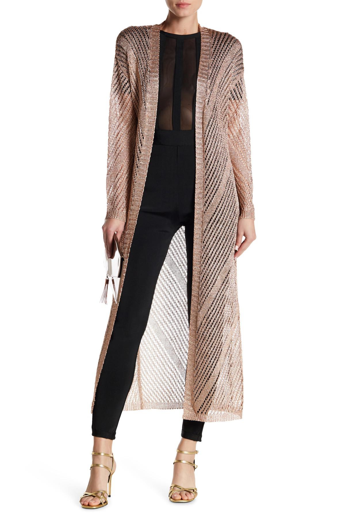 Wow Couture Synthetic Metallic Knit Long Cardigan - Lyst
