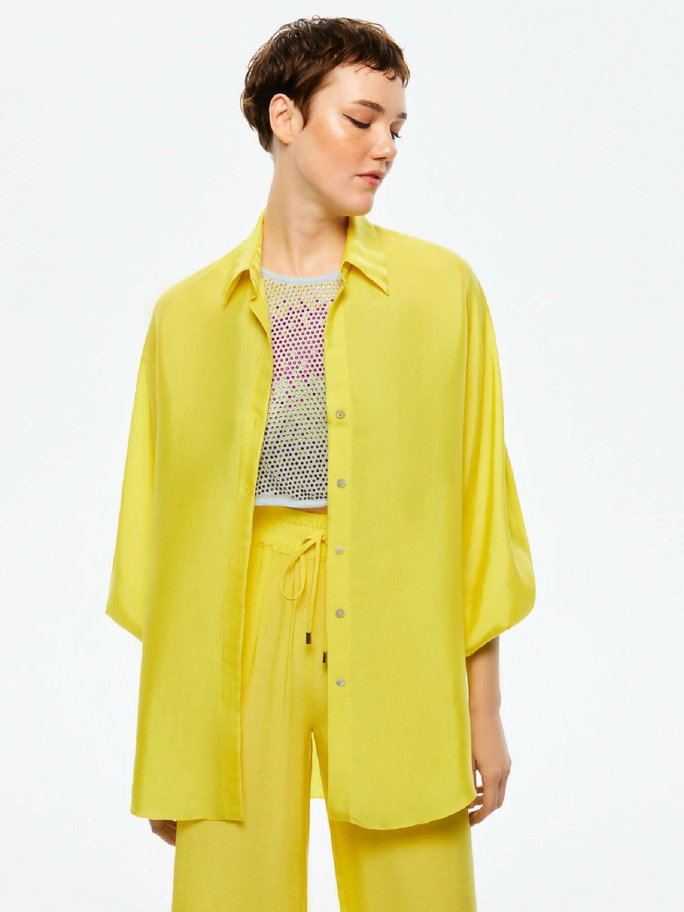 Nocturne Comfy Oversized Sheer Shirt in Yellow | Lyst