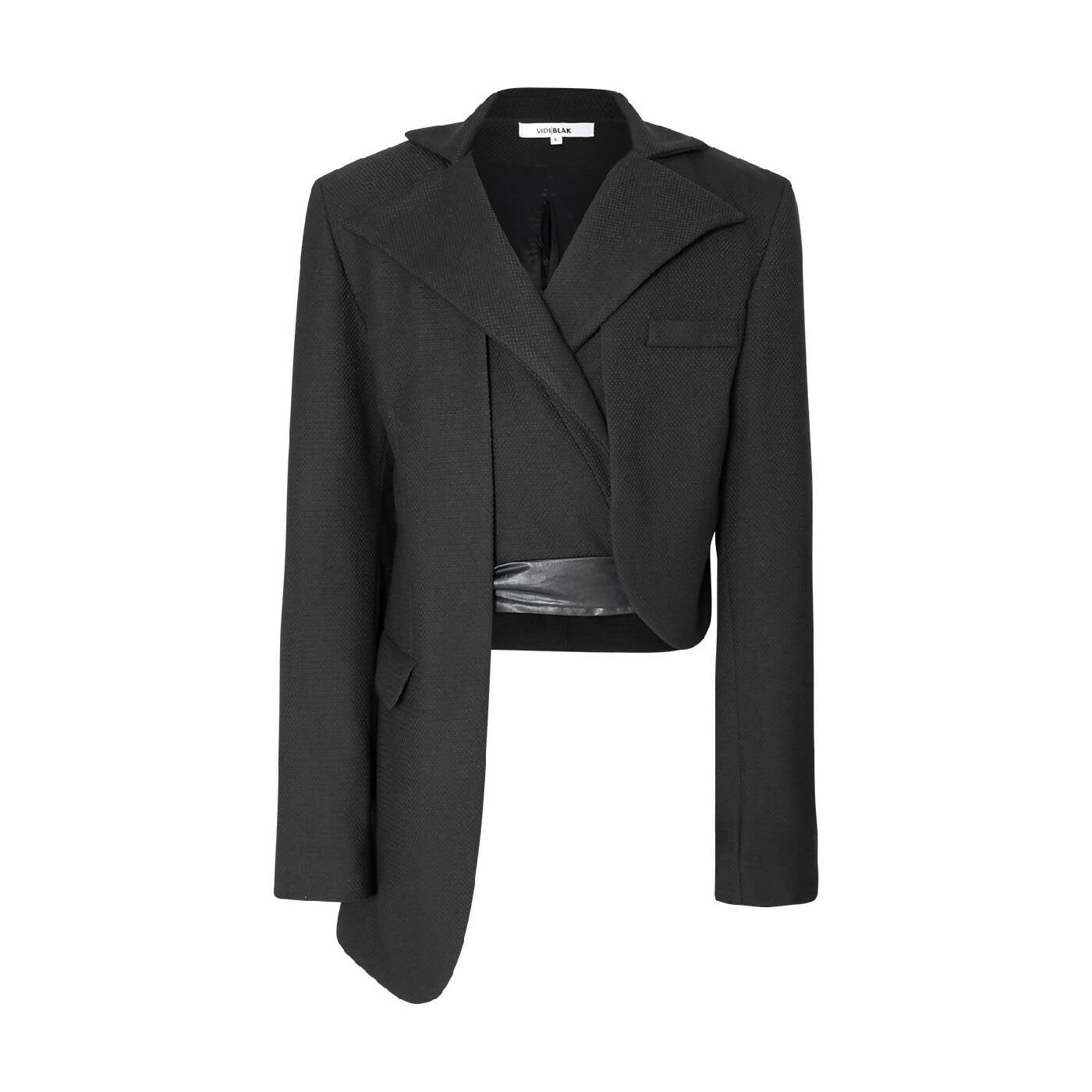 Vidi Blak Asymmetric Tailored Jacket With Front Wrap Waistcoat In