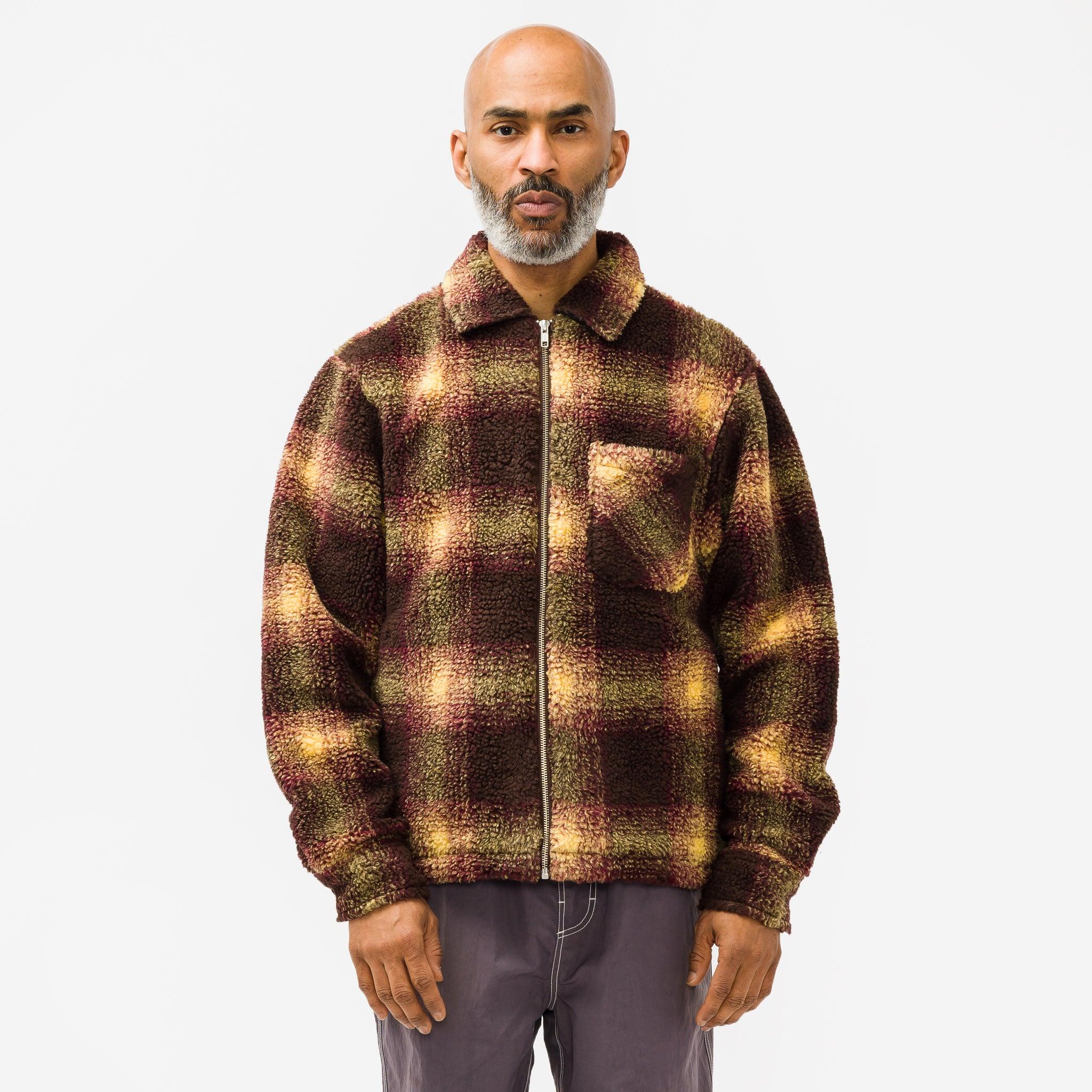 Stussy Shadow Plaid Sherpa Zip Shirt in Brown for Men | Lyst
