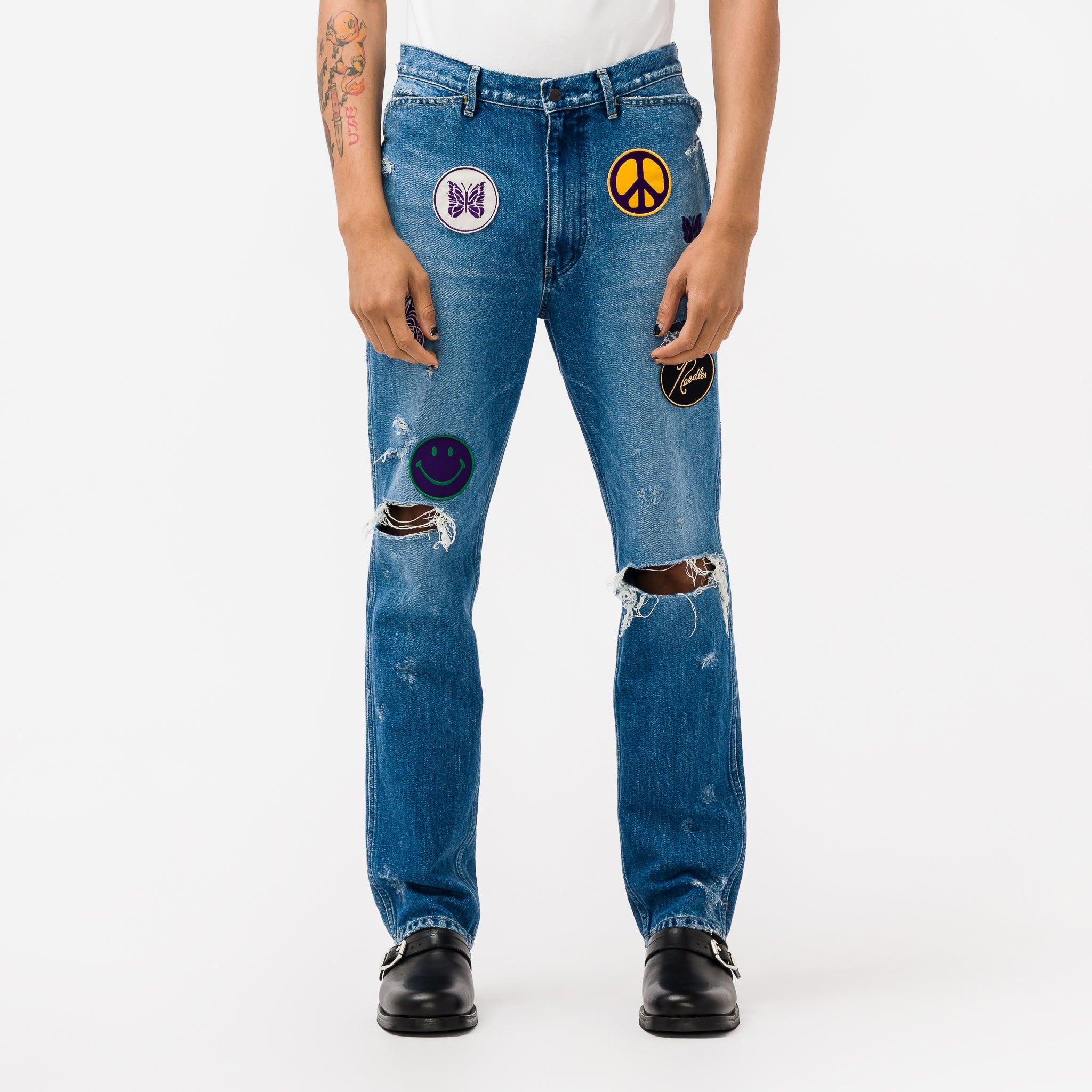 Needles Assorted Patches Distressed Slim Jeans in Blue for Men | Lyst