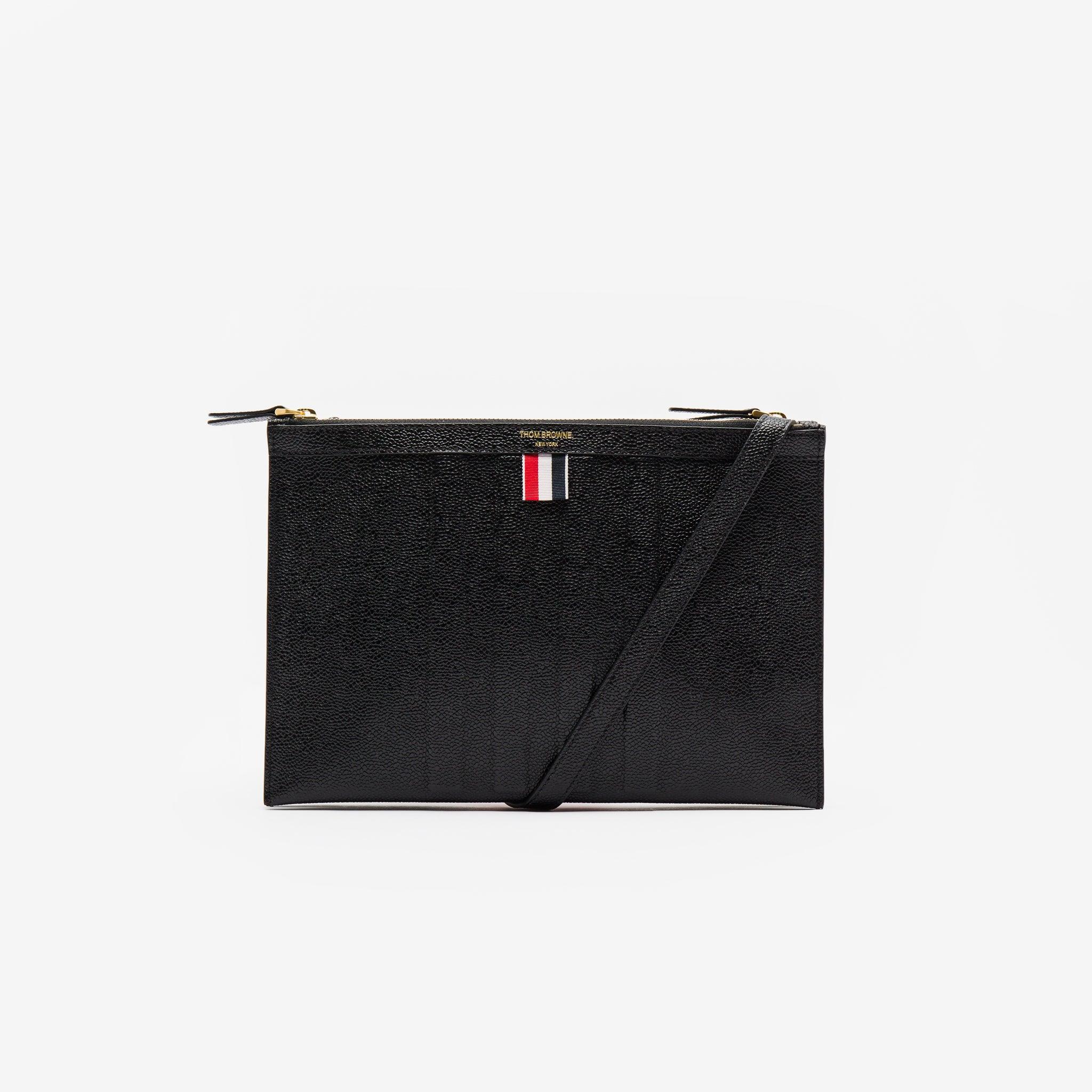 Thom Browne Double Document Holder Crossbody With Debossed 4 Bar in