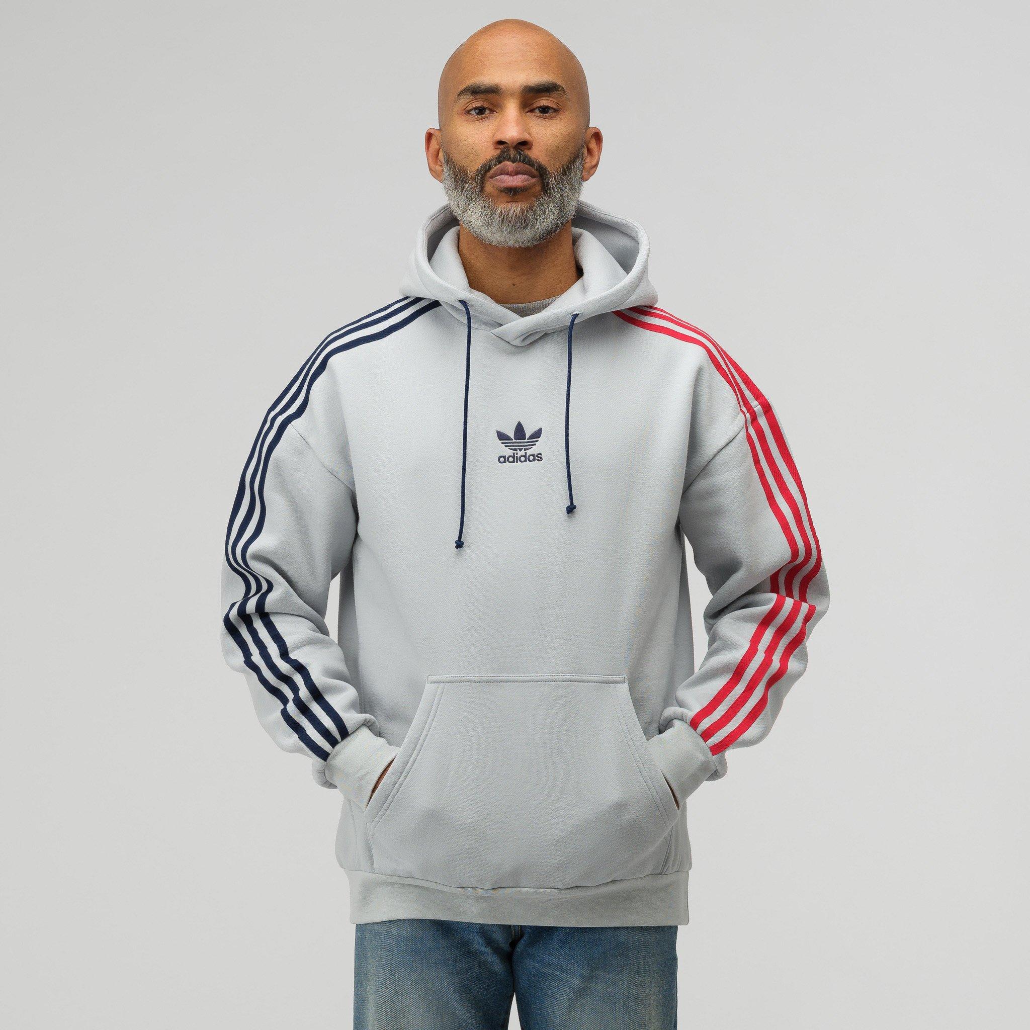 adidas Cotton 3 Stripe Hoodie In Clear Grey in Gray for Men - Lyst