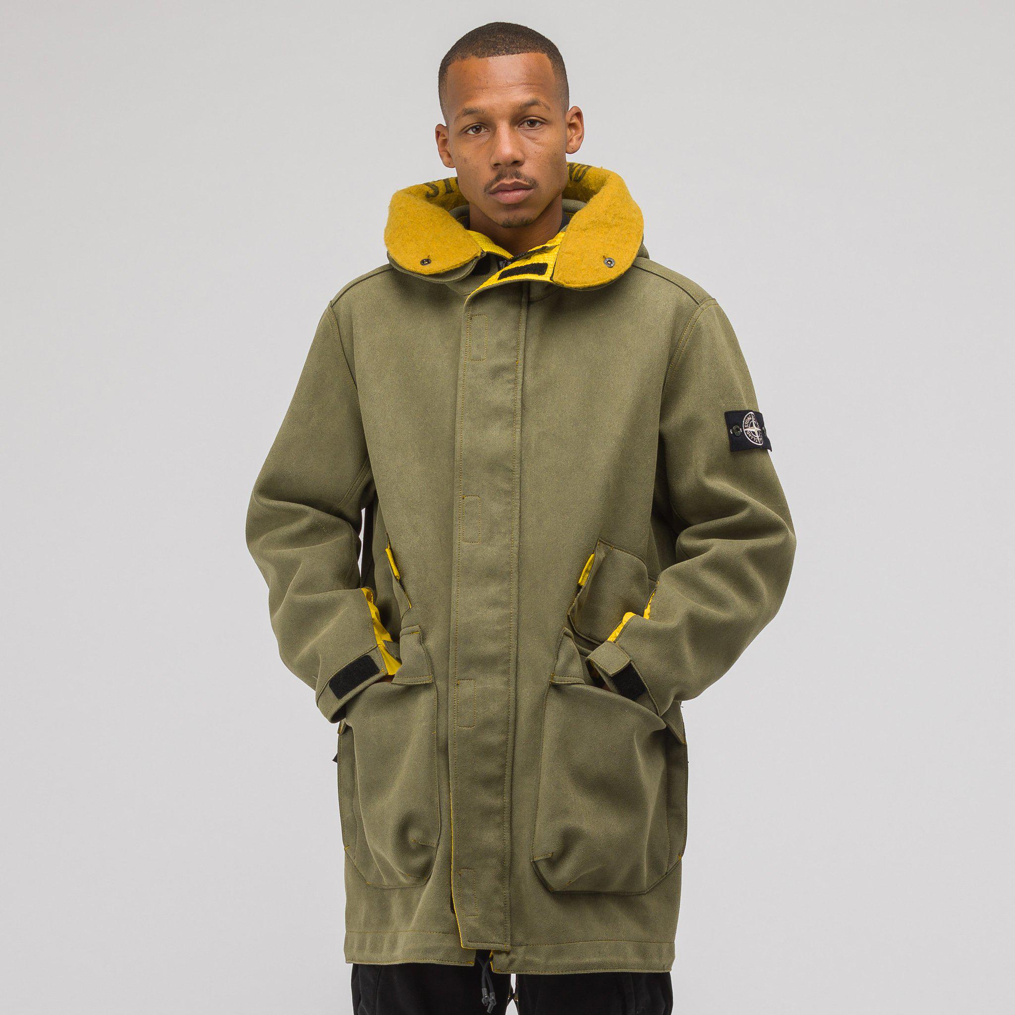 Stone Island 71229 Man Made Suede Coat In Olive in Green for Men - Lyst