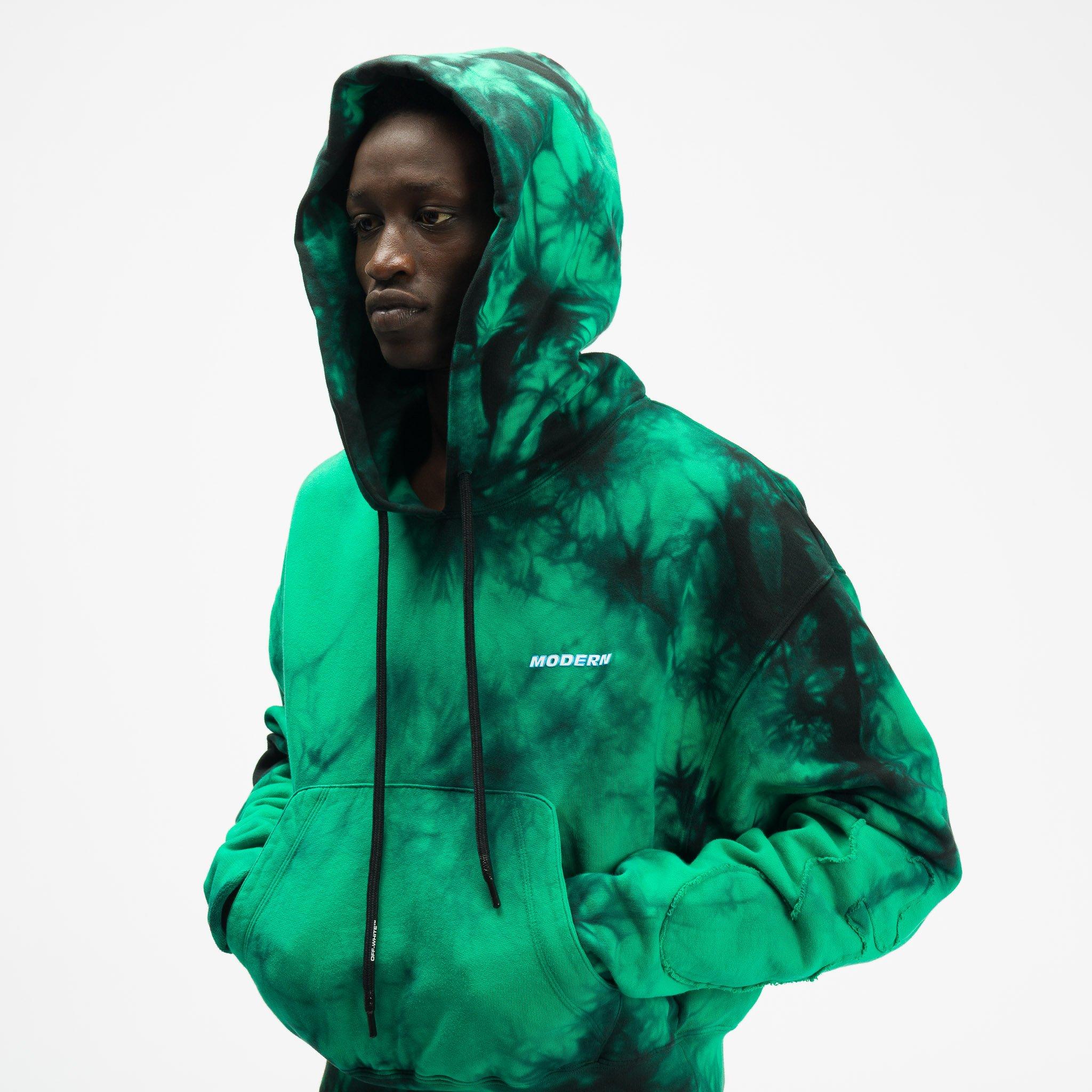 green and blue off white hoodie