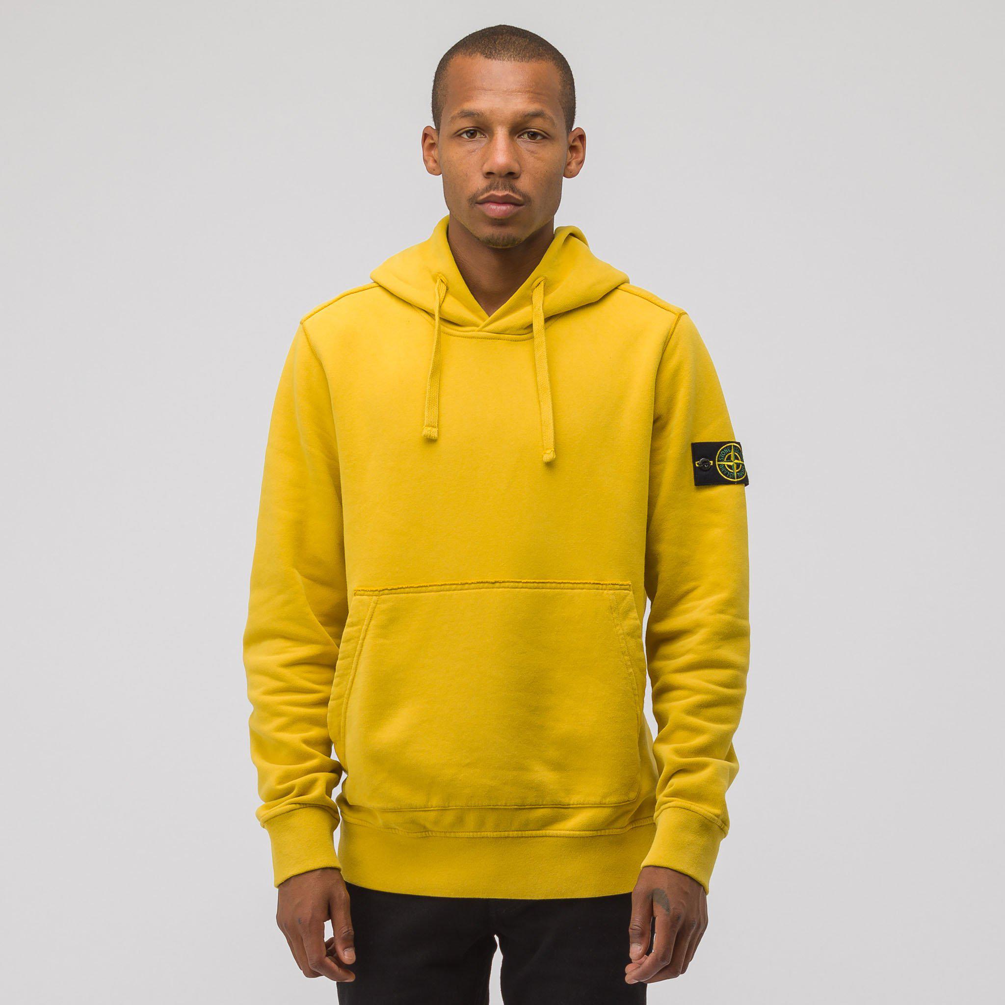 Stone Island Cotton-jersey Hooded Sweater in Yellow for Men - Lyst