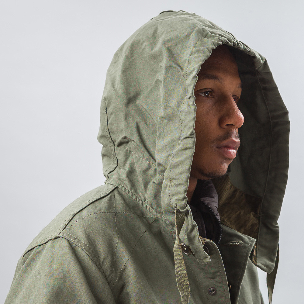 Engineered Garments Highland Parka In Olive Double Cloth in Blue 