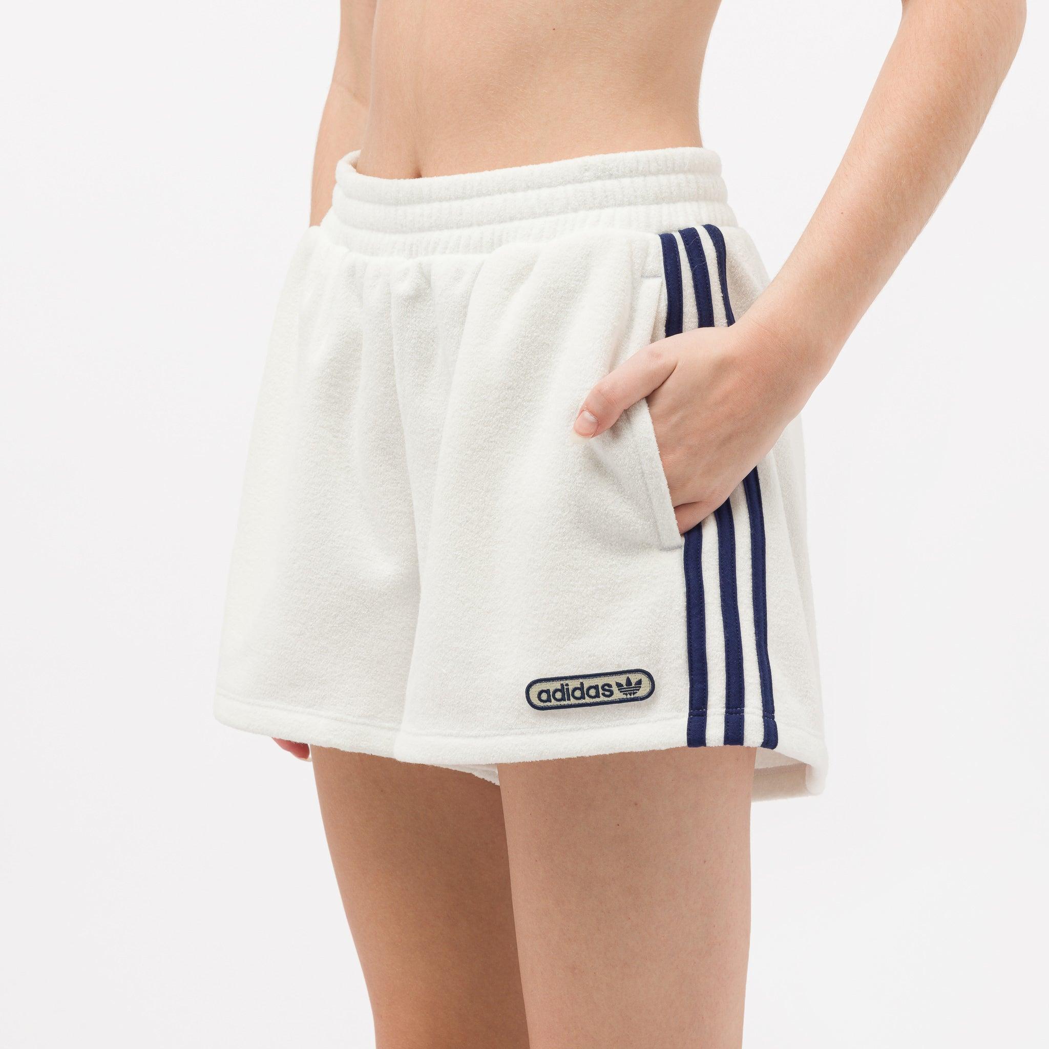 adidas High Waisted Towel Terry Shorts in White | Lyst