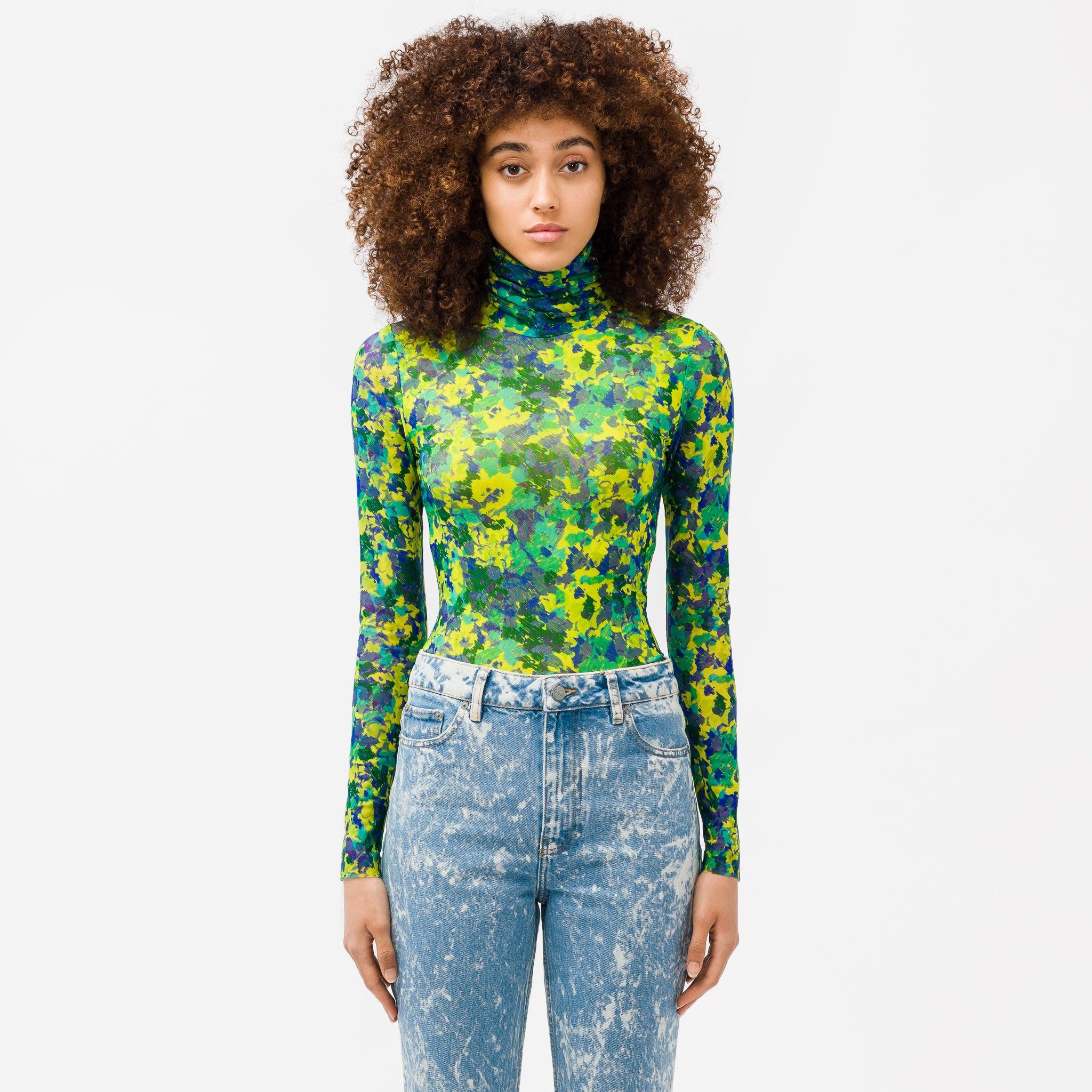 Ganni Printed Mesh Long Sleeve Fitted 