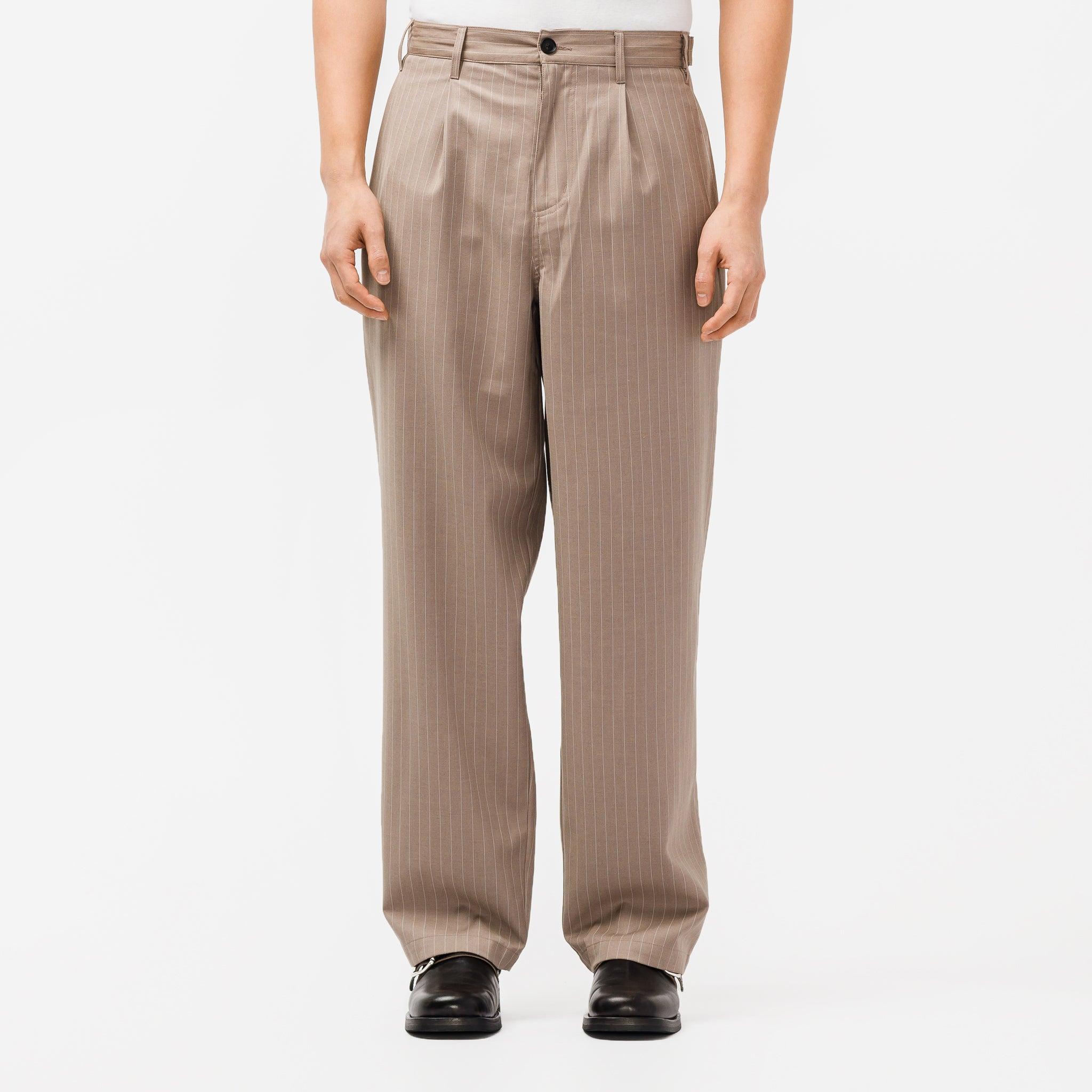 Stussy Synthetic Striped Volume Pleated Trousers in Light Brown 