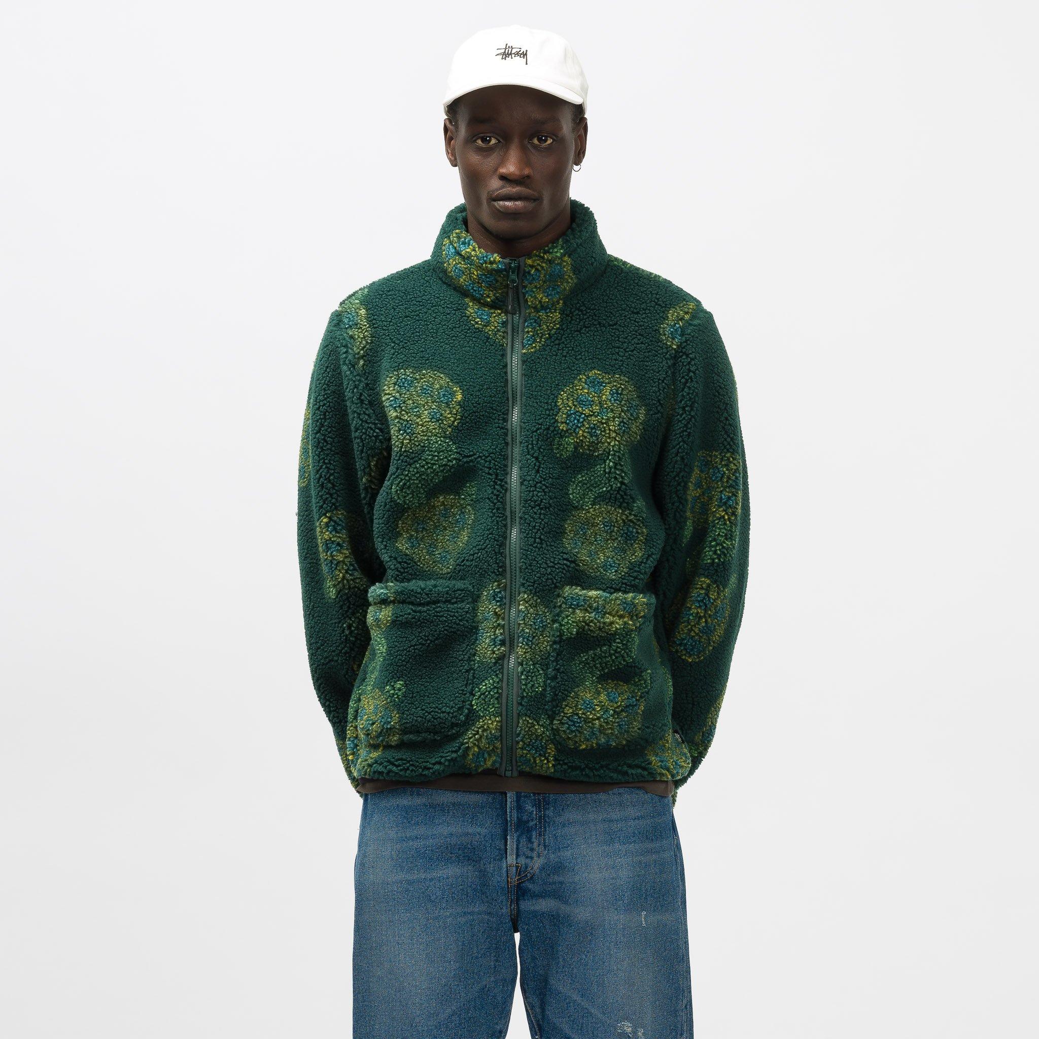 Stussy Flor Sherpa Mock Neck Fleece Jacket in Green for Men | Lyst