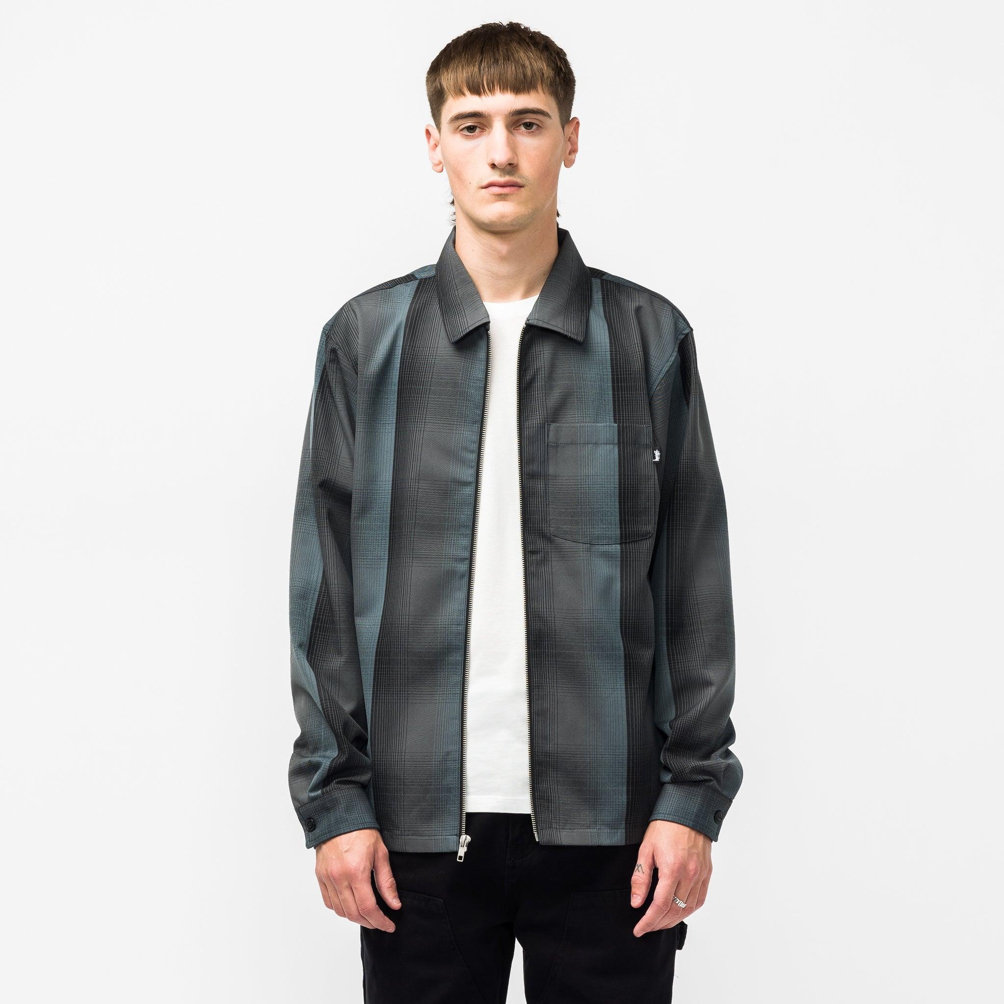 Stussy Synthetic Shadow Plaid Zip Shirt in Charcoal (Gray) for Men 