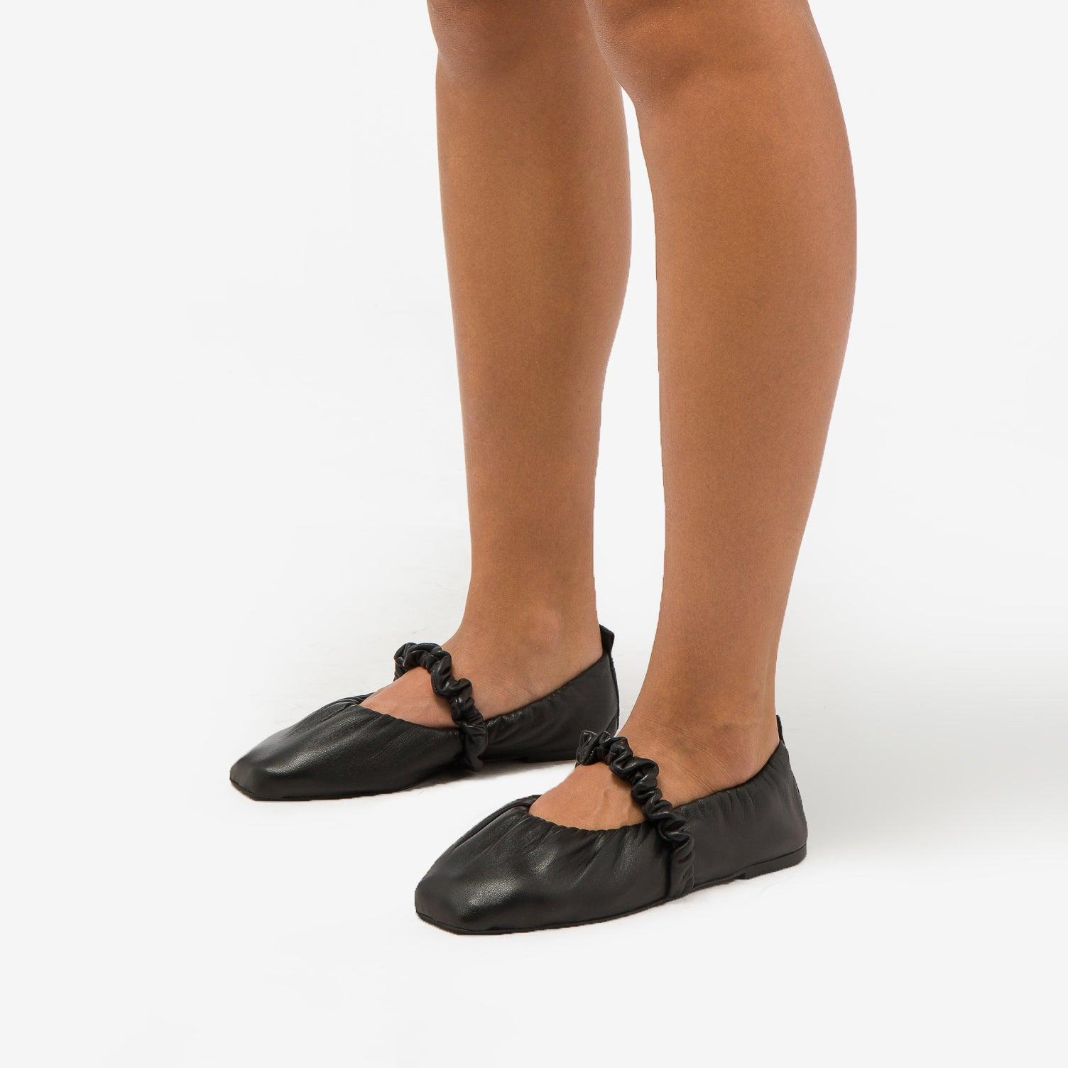 Ganni Soft Square Toe Scrunchie Ballerina Flats in Brown | Lyst