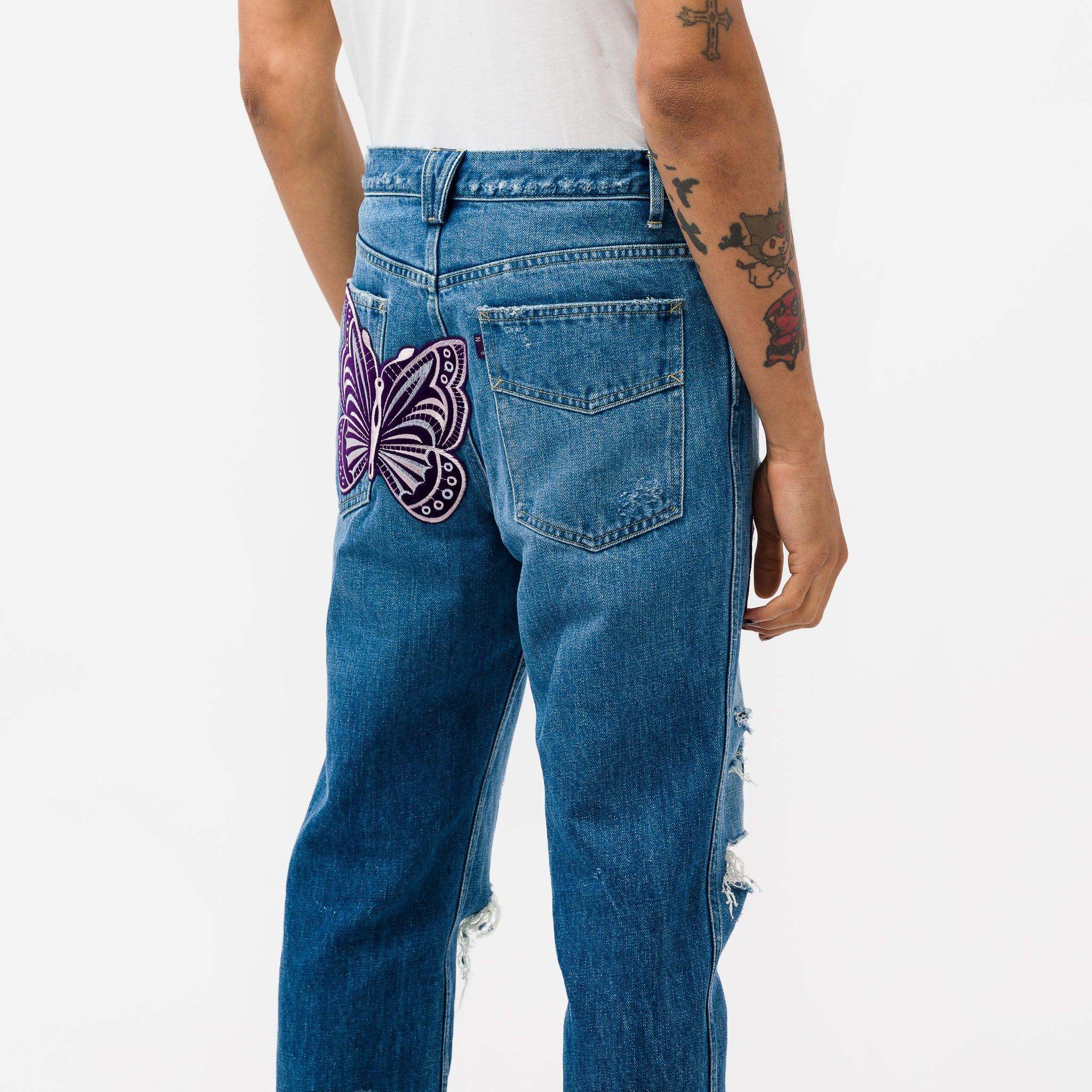 Needles Assorted Patches Distressed Slim Jeans in Blue for Men | Lyst