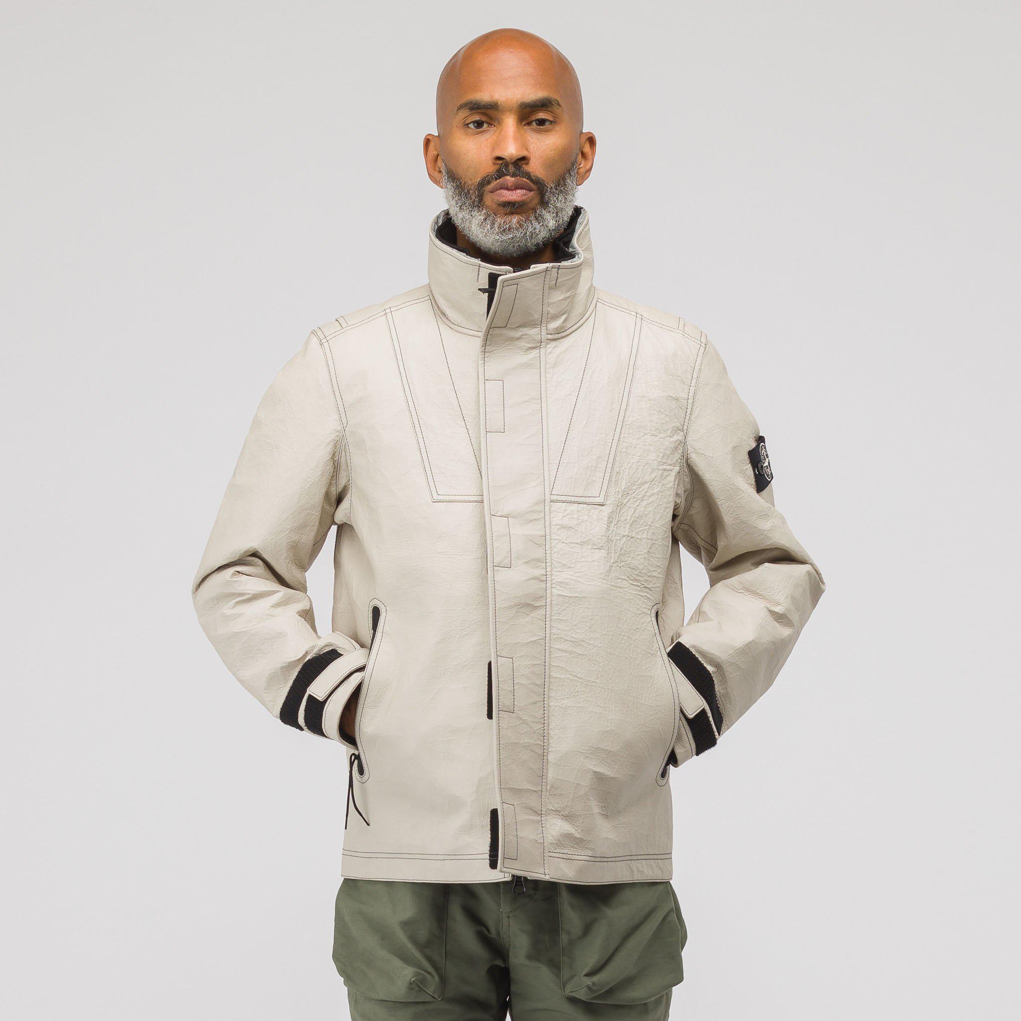 Stone Island 00199 Ice Jacket Bonded Leather In White for Men Lyst