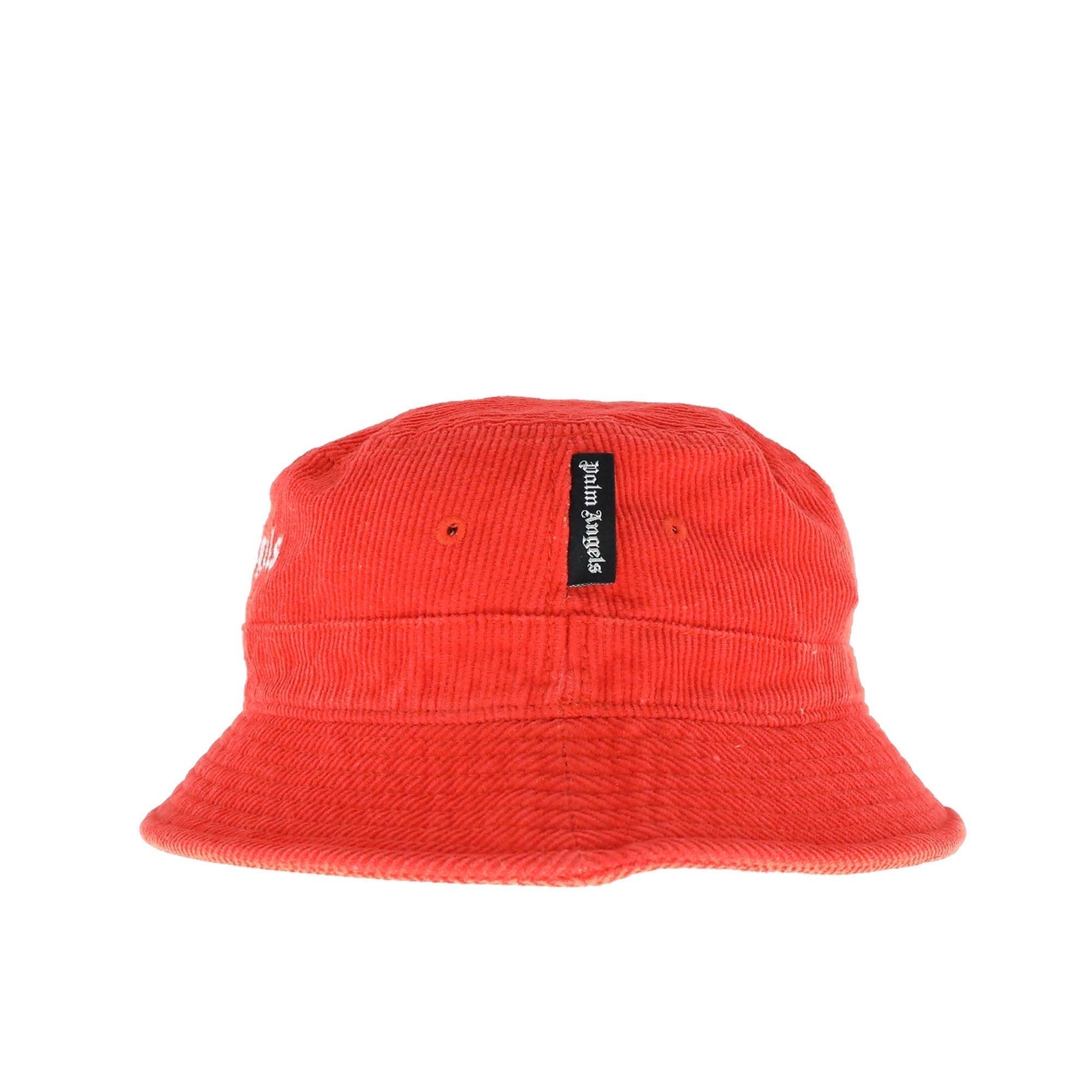 Palm Angels Cord Logo Bucket Hat in Red 