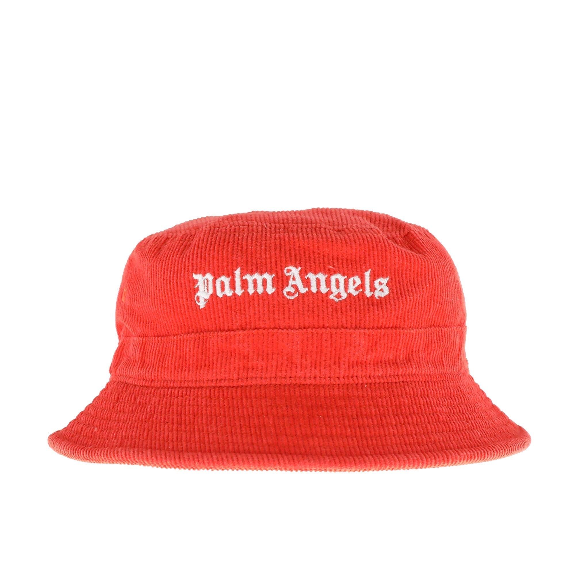 Palm Angels Cord Logo Bucket Hat in Red 