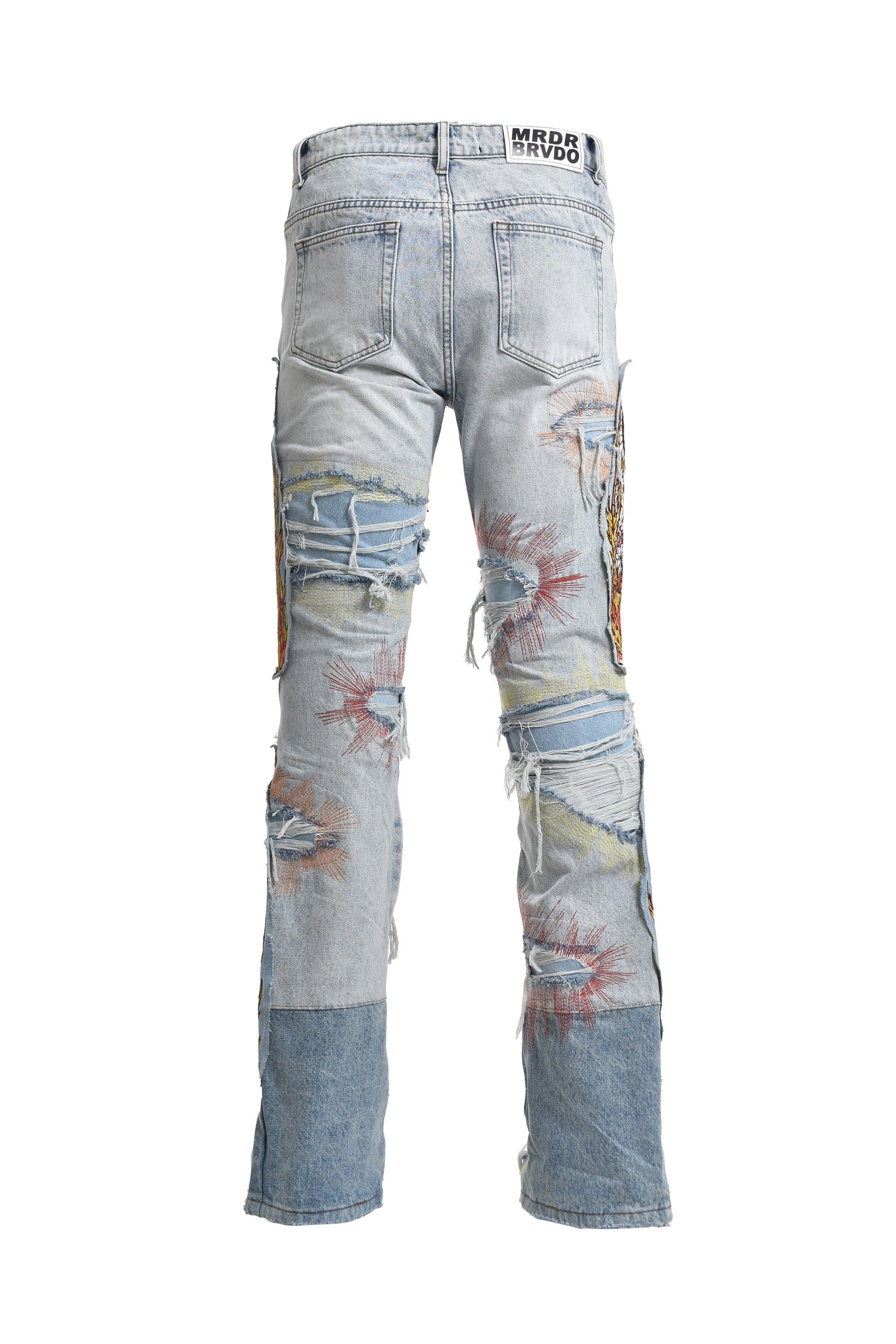 Shop Who Decides War Barrage Graphic Embroidered Jeans