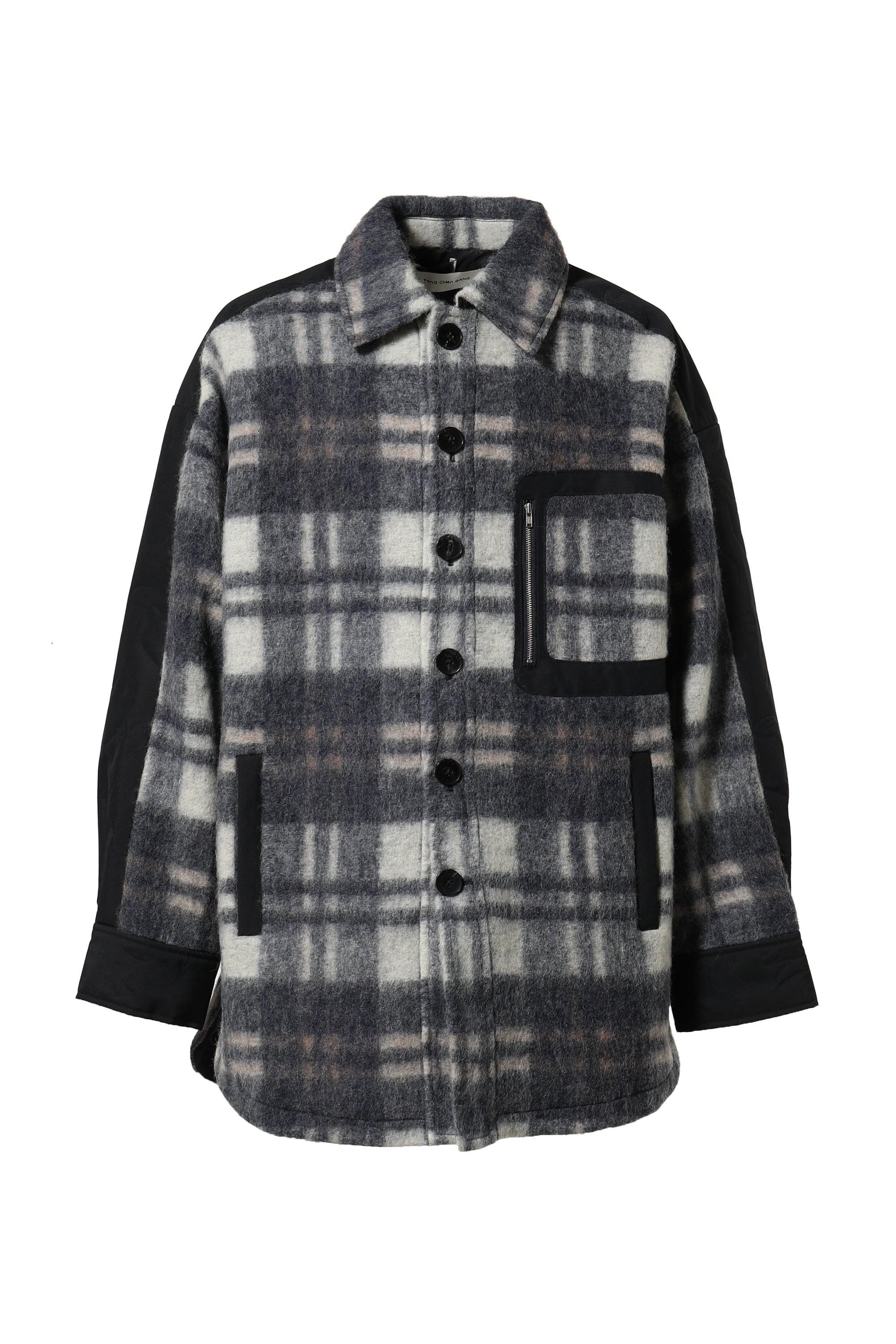 Feng Chen Wang Flannel Shirt With Quilt Phoenix in Black for Men