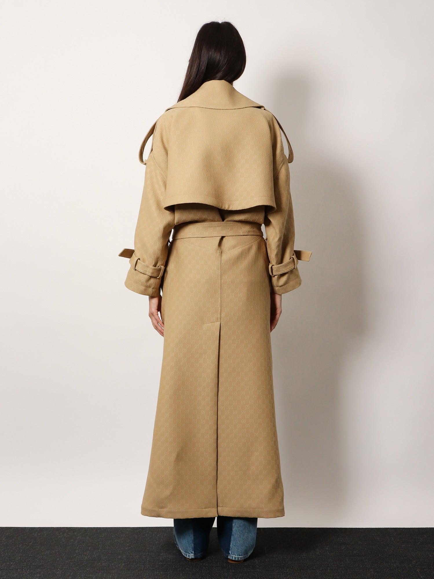 コート Gucci Wool And Silk Crepe Coat With All-Over Gg Motif Gucci Women Wool And Silk Crepe Coat With All-over Gg Motif
