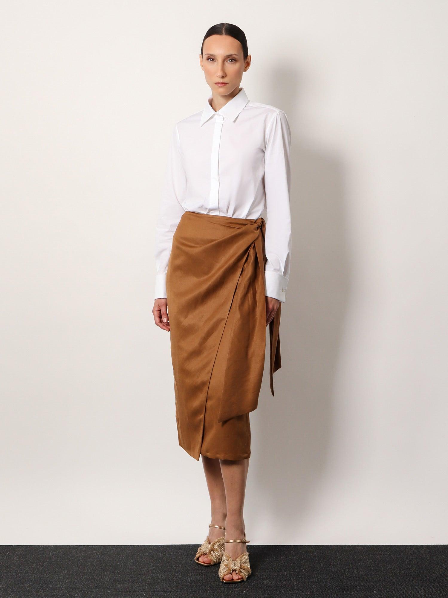 スカート MAX MARA Tequila linen and silk twill pencil skirt Marrone Tequila linen and silk twill pencil skirt MAX MARA - Nugnes1920
