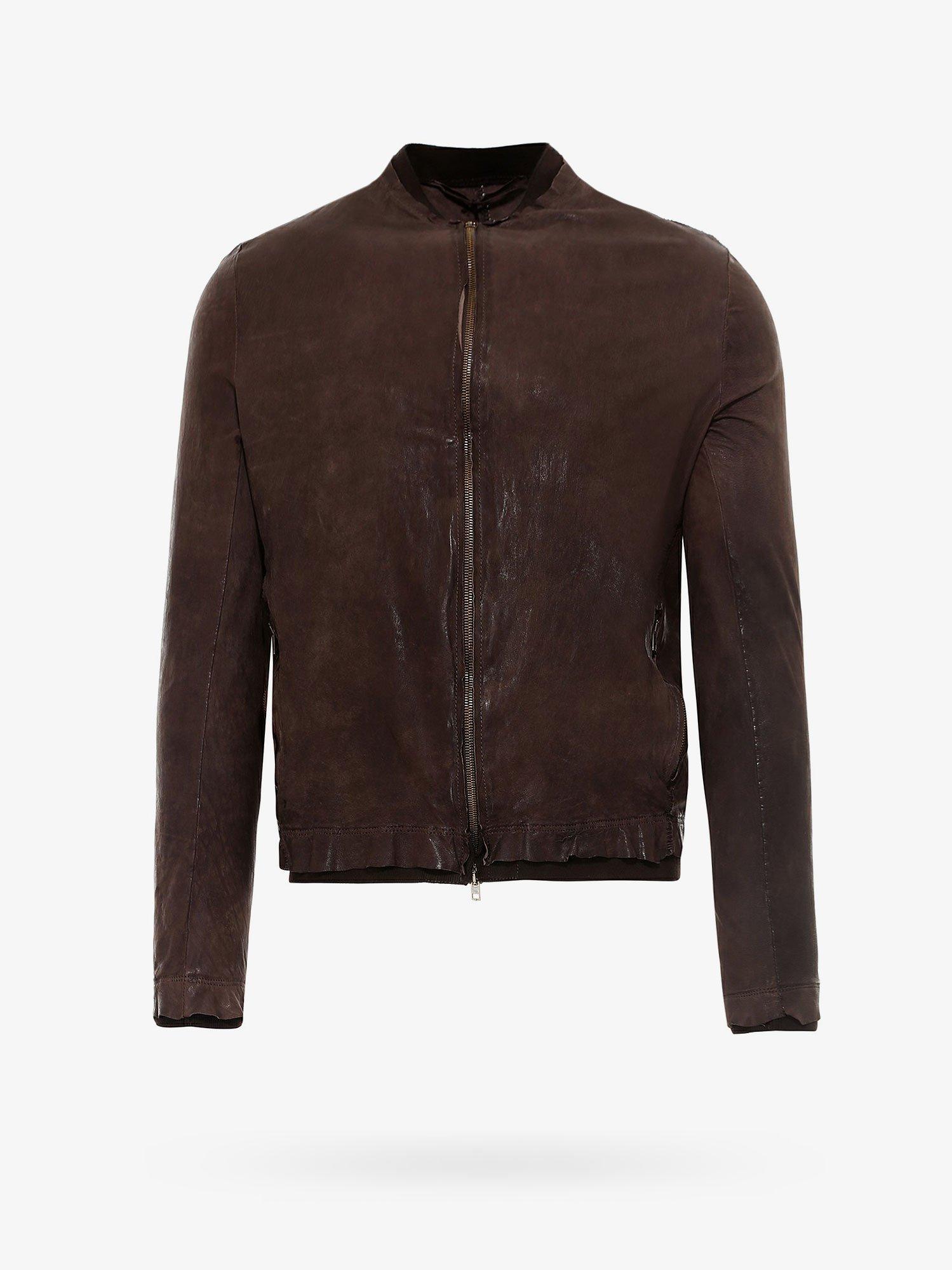 Salvatore Santoro Leather Distressed Style Round Neck Jacket in Brown ...
