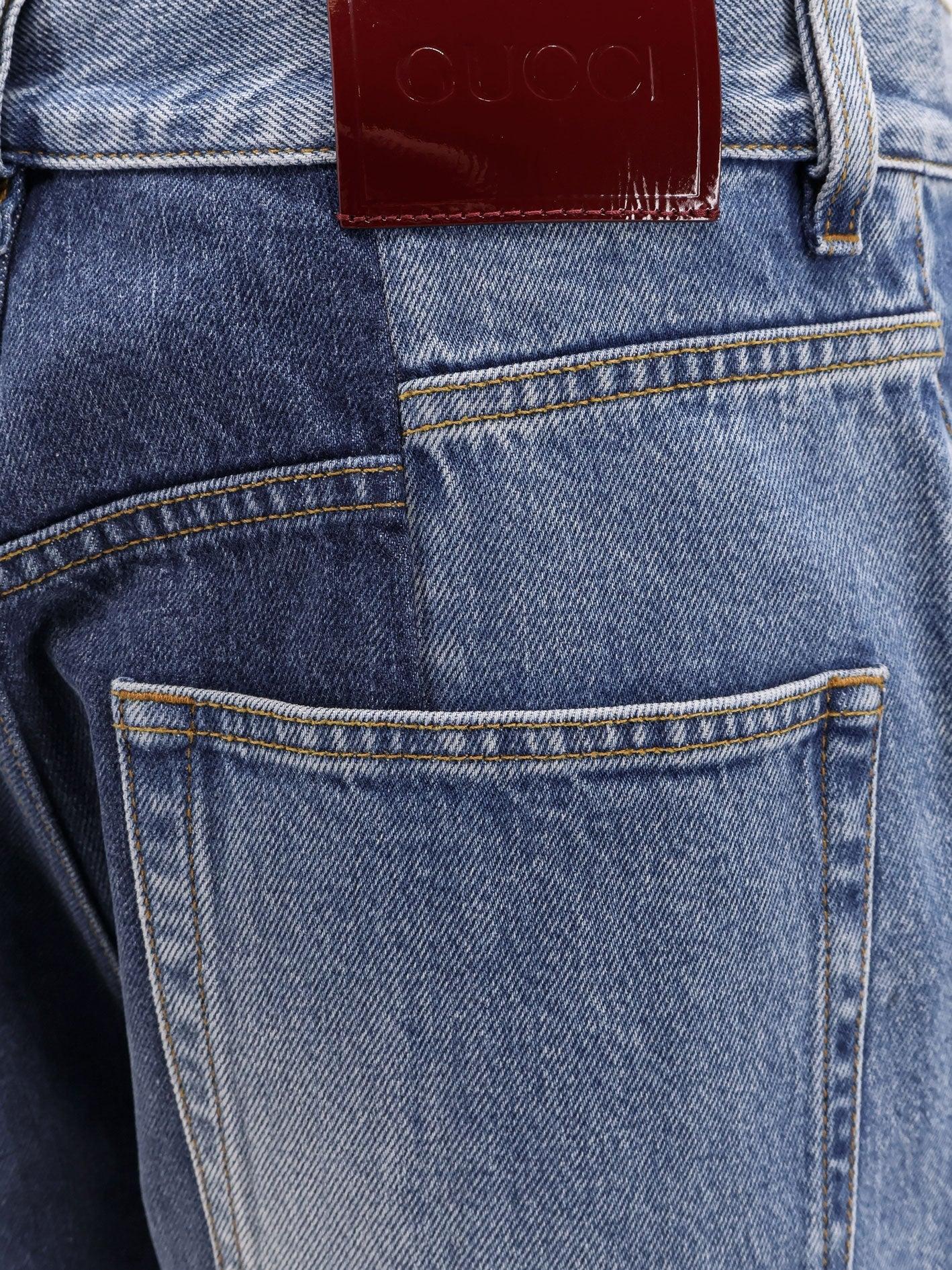 デニム・ジーパン GUCCI Patchwork denim jeans gucci rosso ancora Gucci Patchwork Denim Jeans With Rosso Ancora in Blue | Lyst