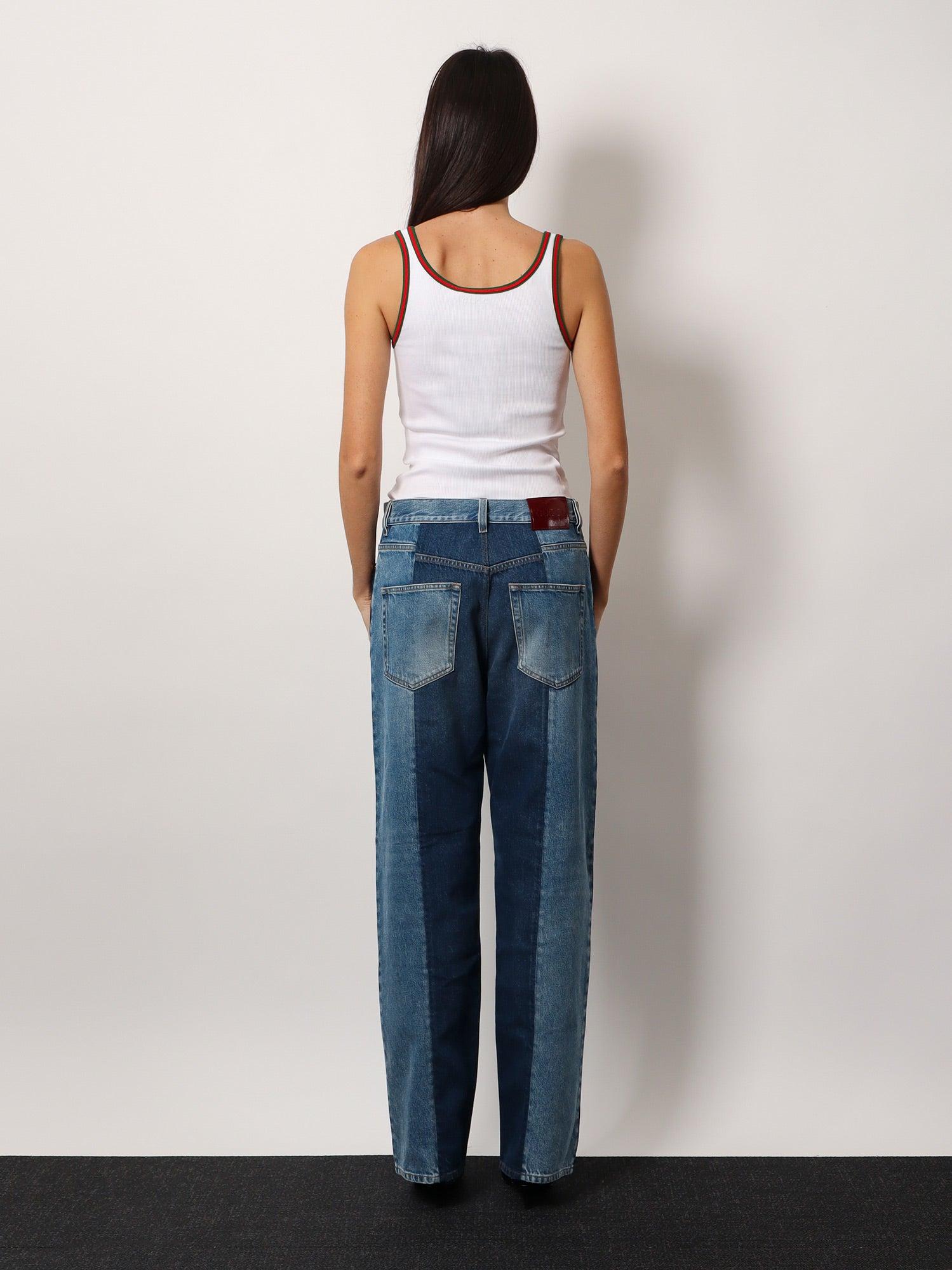 デニム・ジーパン Patchwork denim jeans with gucci rosso ancora Patchwork Denim Jeans With Gucci Rosso Ancora | italist