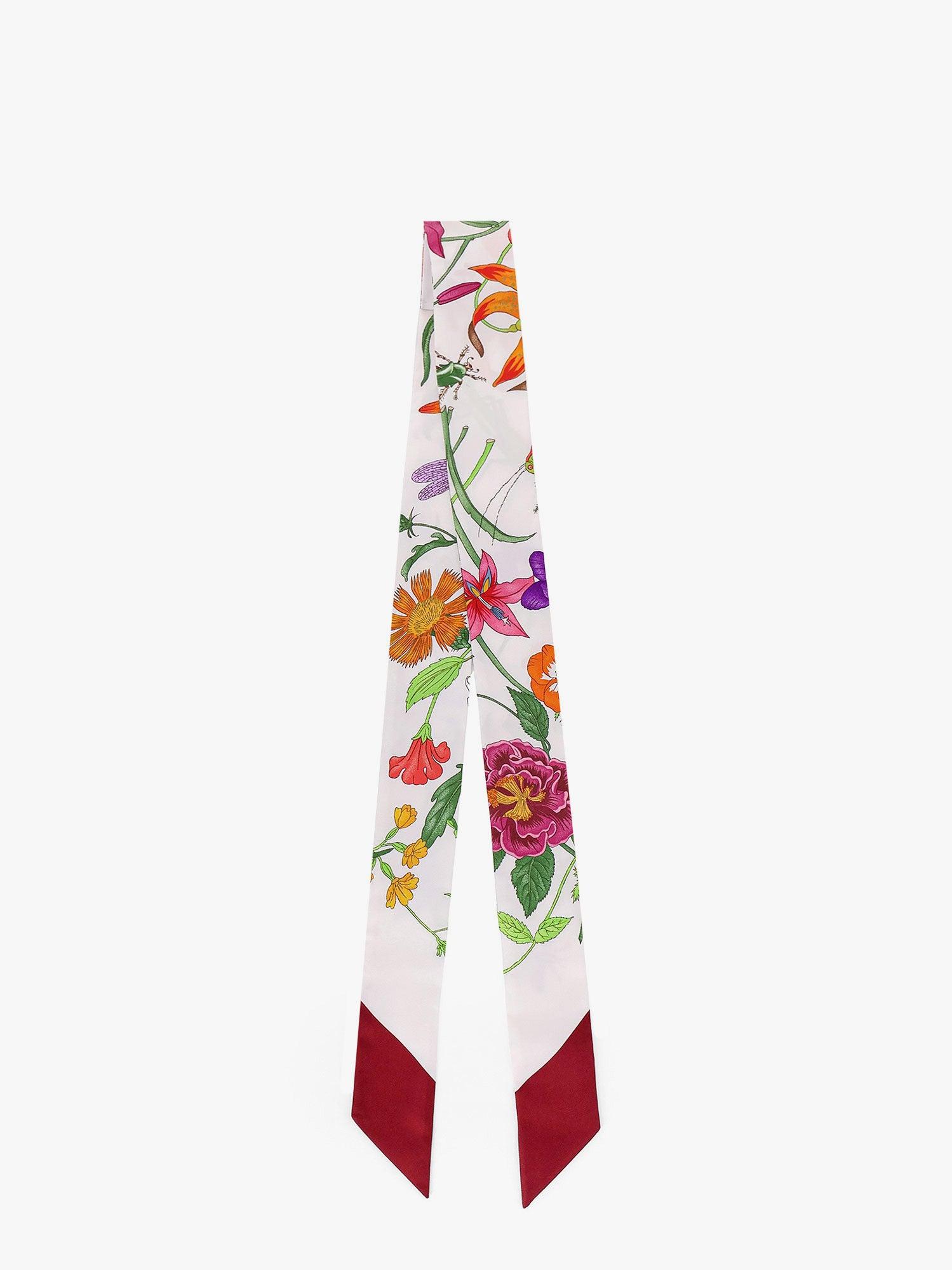 スカーフ Gucci Animal And Floral Print Silk Neck Bow Printed silk neck bow in acquamarine and pink | GUCCI® US