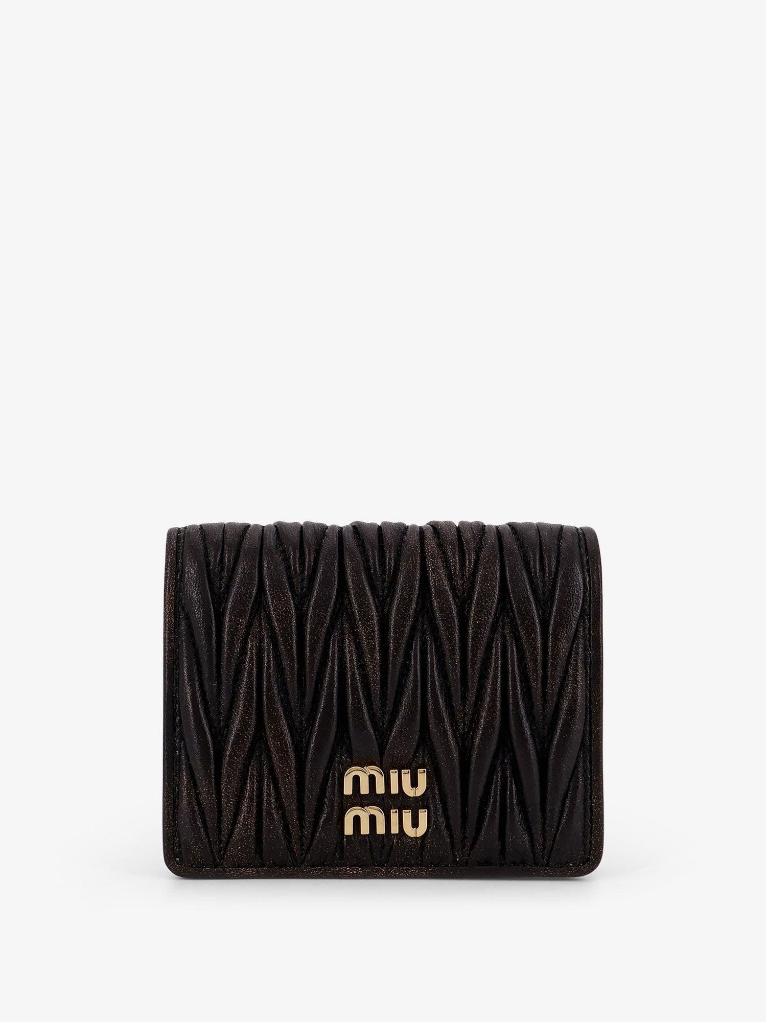 小物 MIU MIU Black Leather Wallet coin case Miu Miu Matelassé Leather Cardholder Keychain - Neutrals