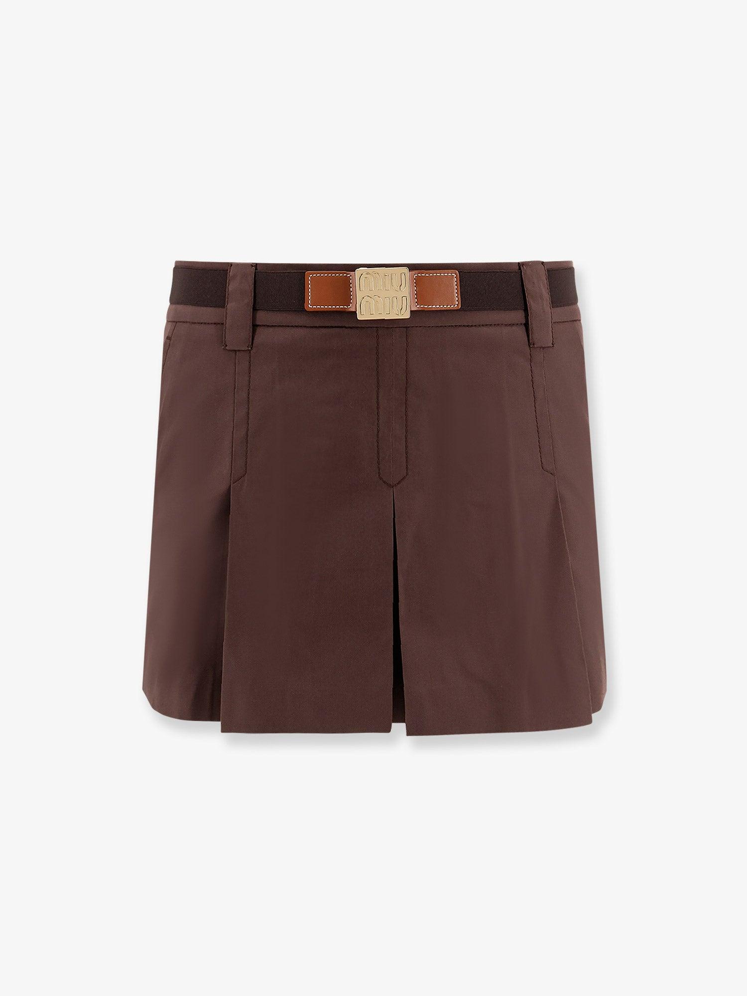 Miu Miu Panama Pleated Mini Skirt With Belt in Brown | Lyst Miu Miu Panama Pleated Mini Skirt With Belt in Brown | Lyst