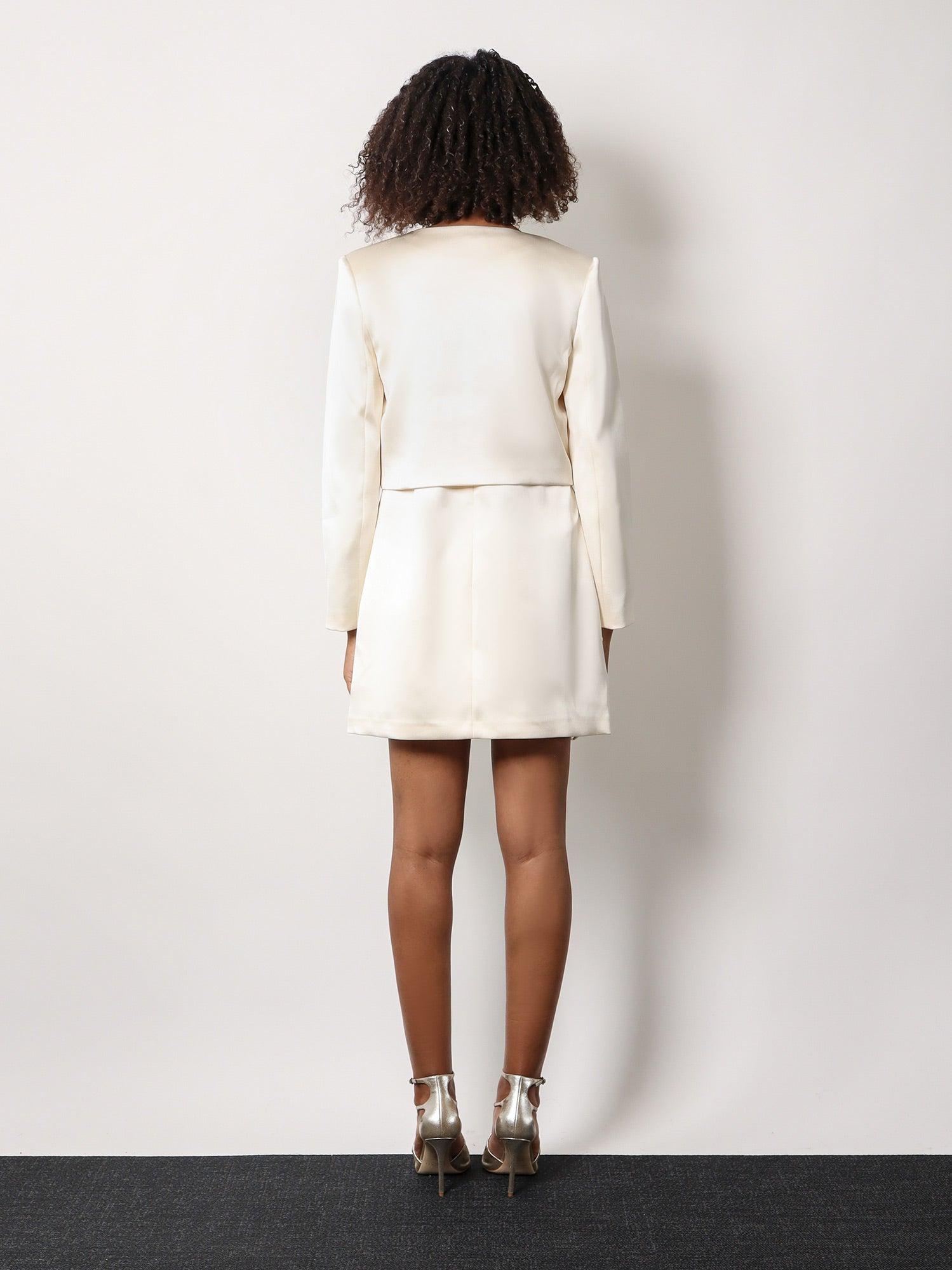 Self-Portrait Satin Blazer With 3D Flower in White | Lyst
