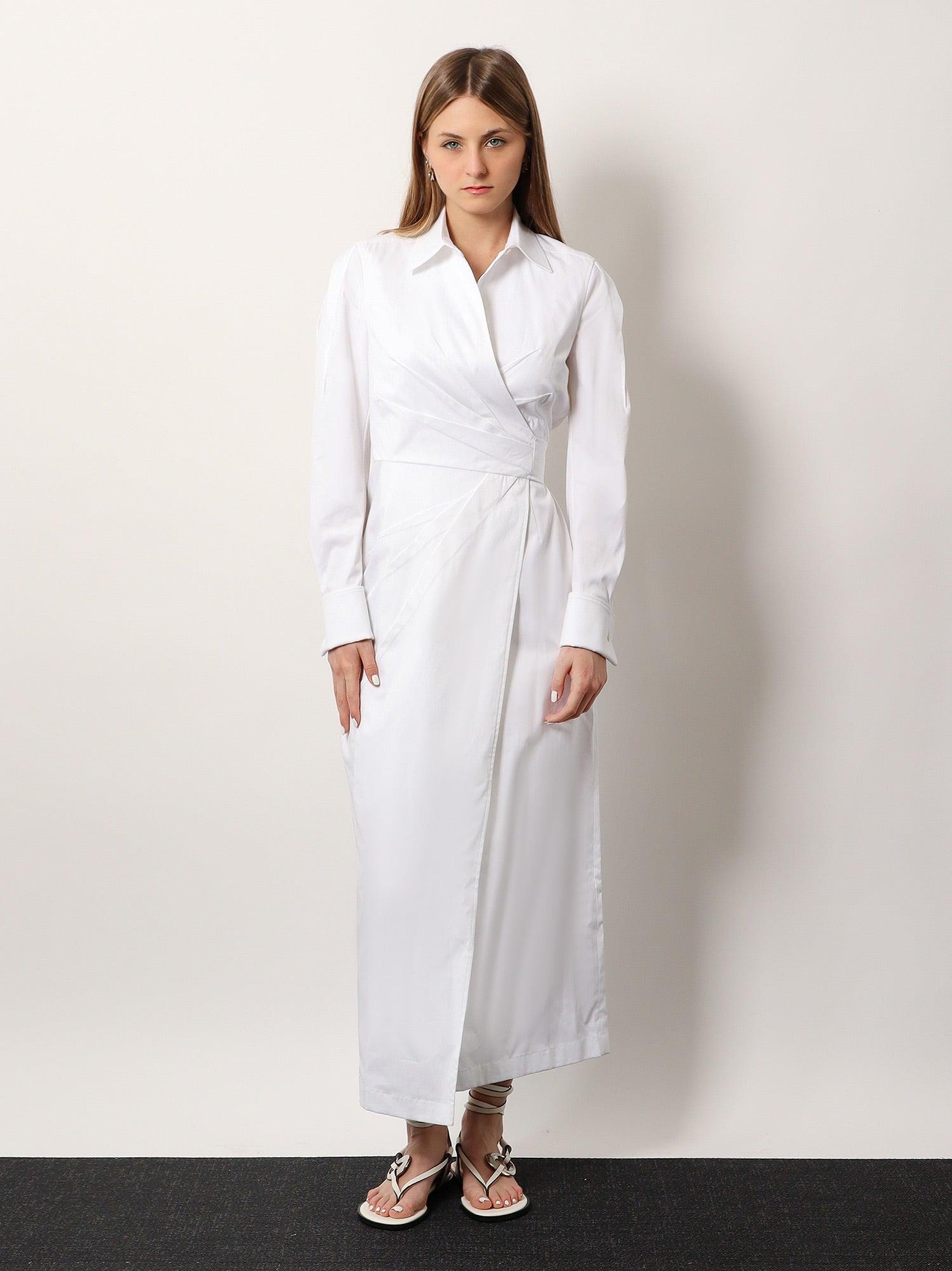 ワンピース MAX MARA Balzac cotton long dress Bianco Cotton twill dress, optical white | 