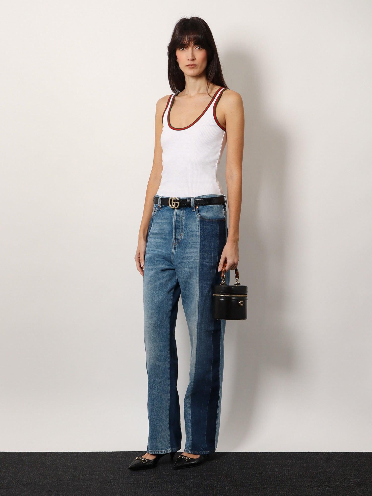 デニム・ジーパン Patchwork denim jeans with gucci rosso ancora Patchwork Denim Jeans With Gucci Rosso Ancora | italist