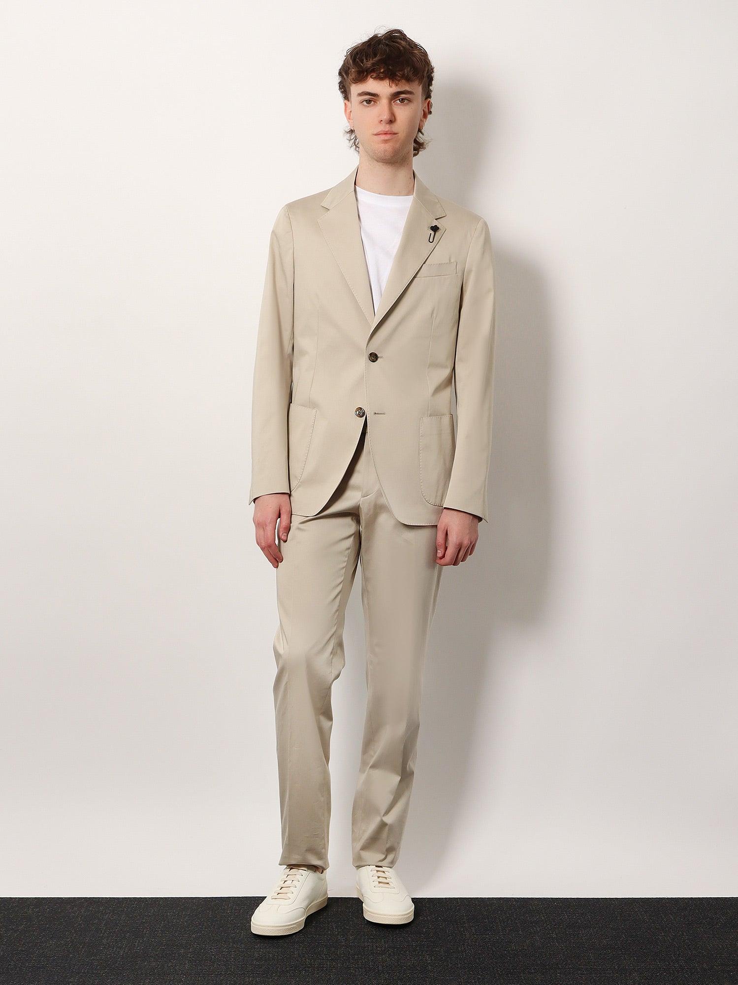 Lardini Stretch Cotton Suit With Iconic Removable Brooch in