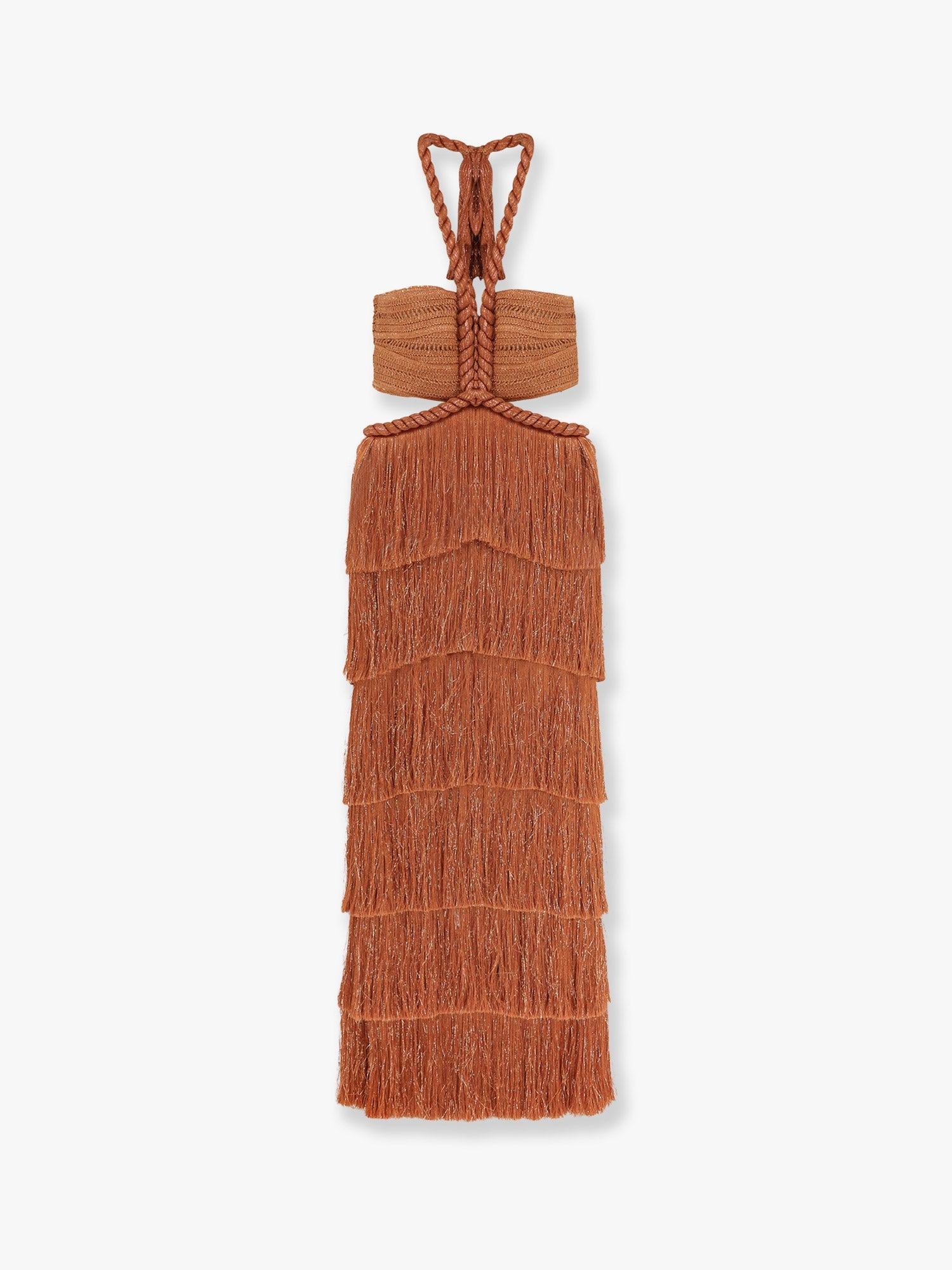 ワンピース PATBO Long dress with embroidered courset and fringes Oro PAMPAS FRINGE GOWN – PatBO